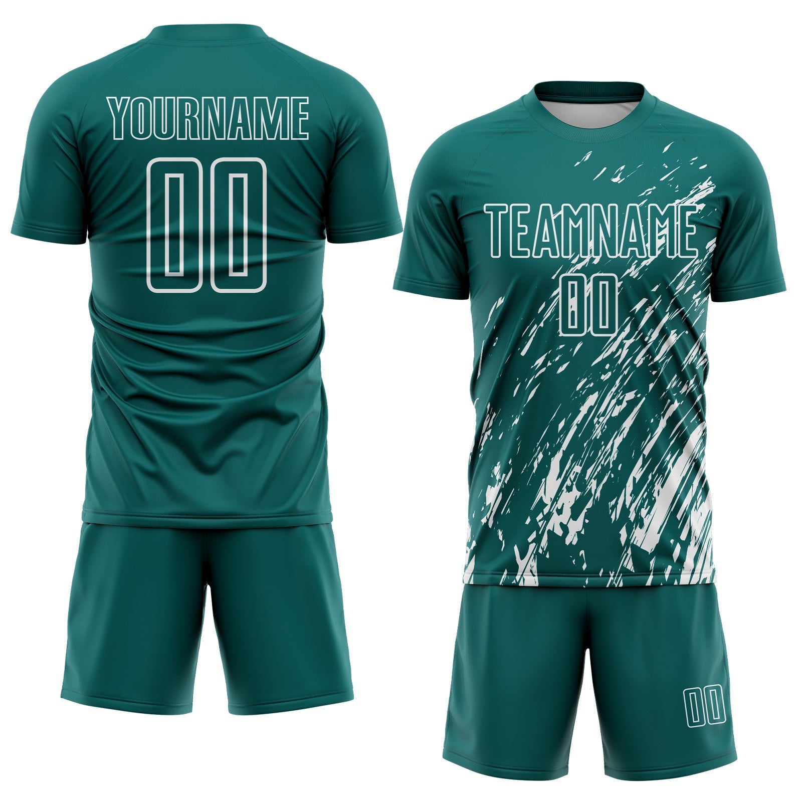 Custom Teal White Splash Sublimation Soccer Uniform Jersey view 2