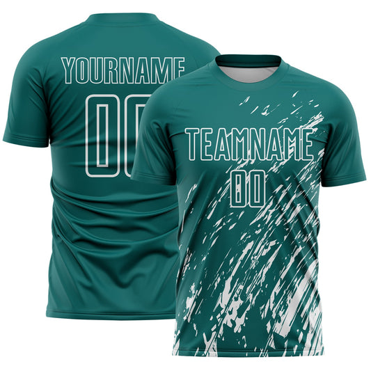 Custom Teal White Splash Sublimation Soccer Uniform Jersey - Main View