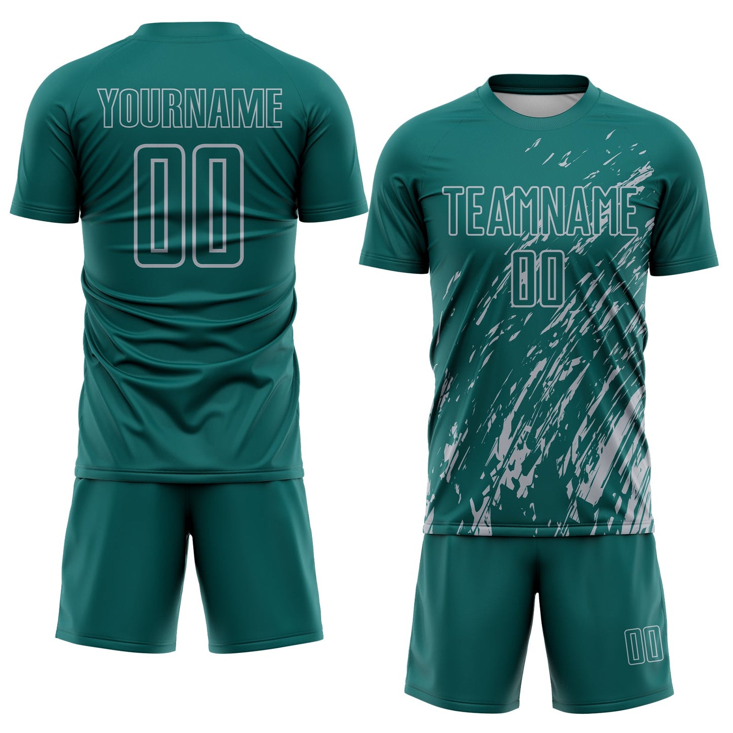 Custom Teal Gray Splash Sublimation Soccer Uniform Jersey view 2