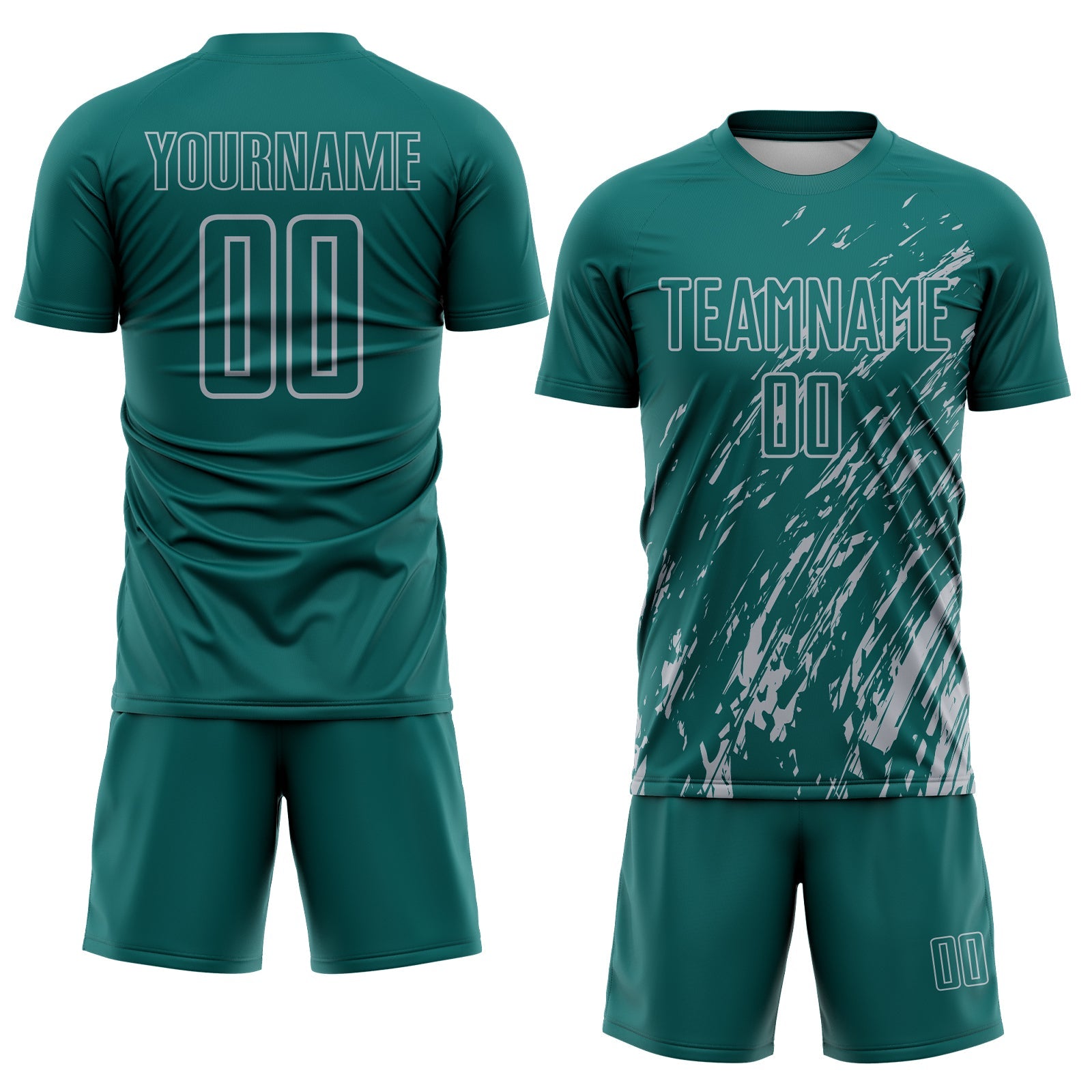Custom Teal Gray Splash Sublimation Soccer Uniform Jersey view 2