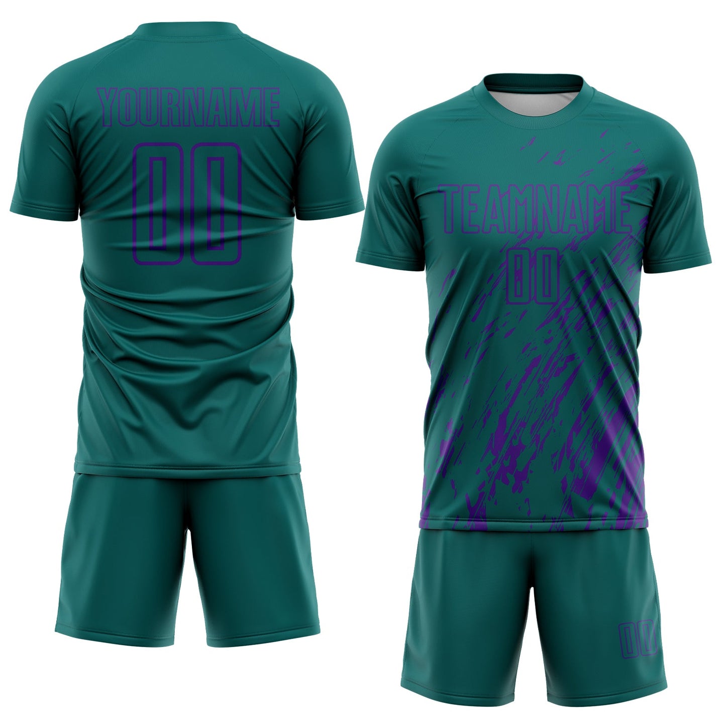 Custom Teal Purple Splash Sublimation Soccer Uniform Jersey view 2
