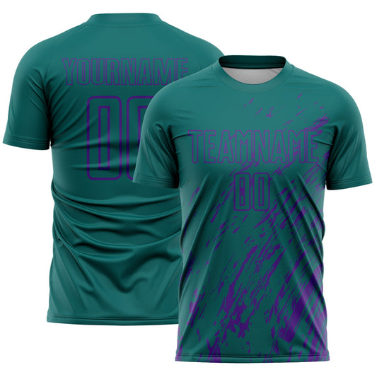 Custom Teal Purple Splash Sublimation Soccer Uniform Jersey - Main View