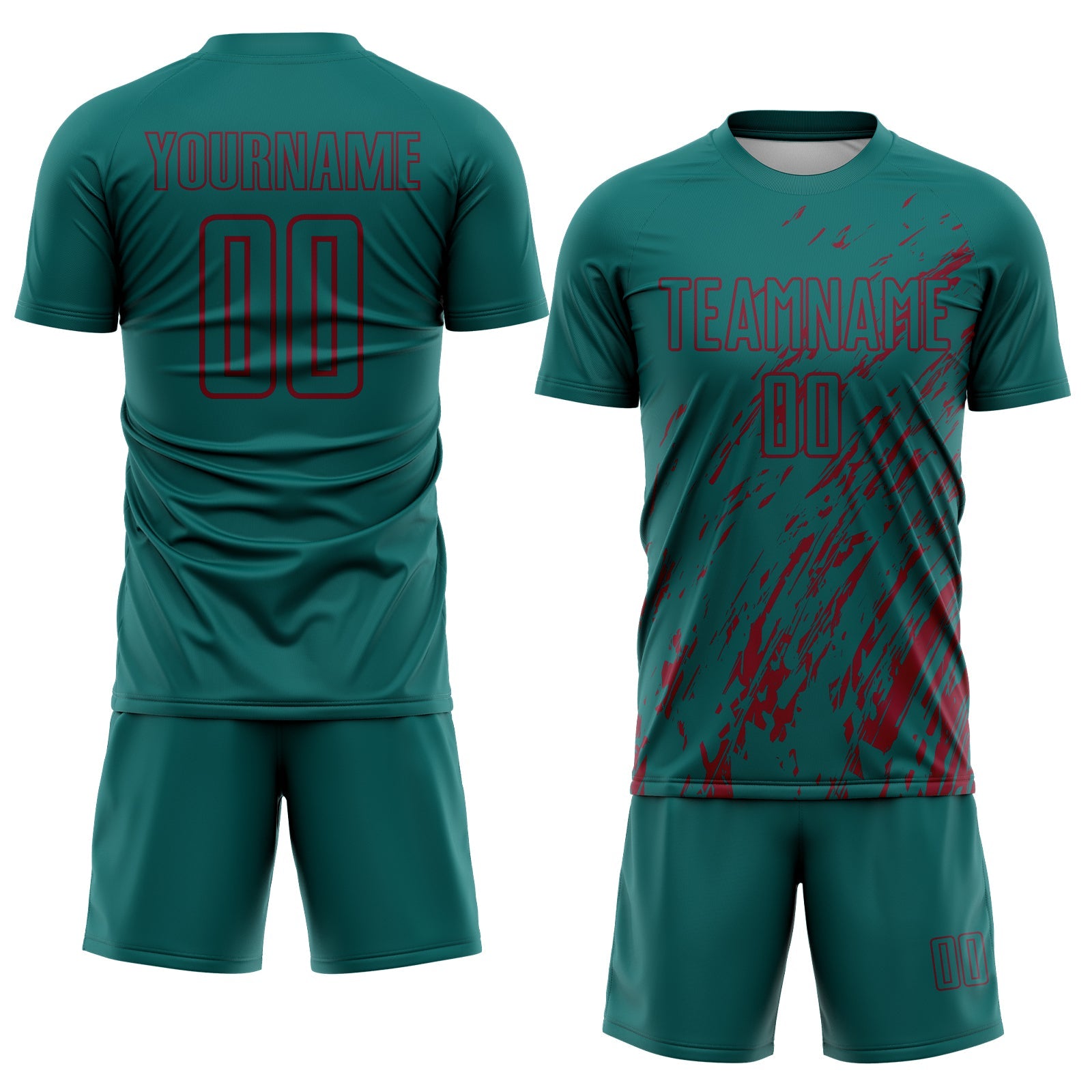 Custom Teal Crimson Splash Sublimation Soccer Uniform Jersey view 2