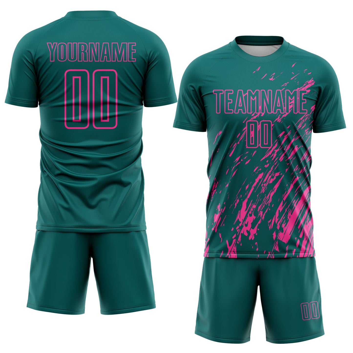 Custom Teal Pink Splash Sublimation Soccer Uniform Jersey view 2