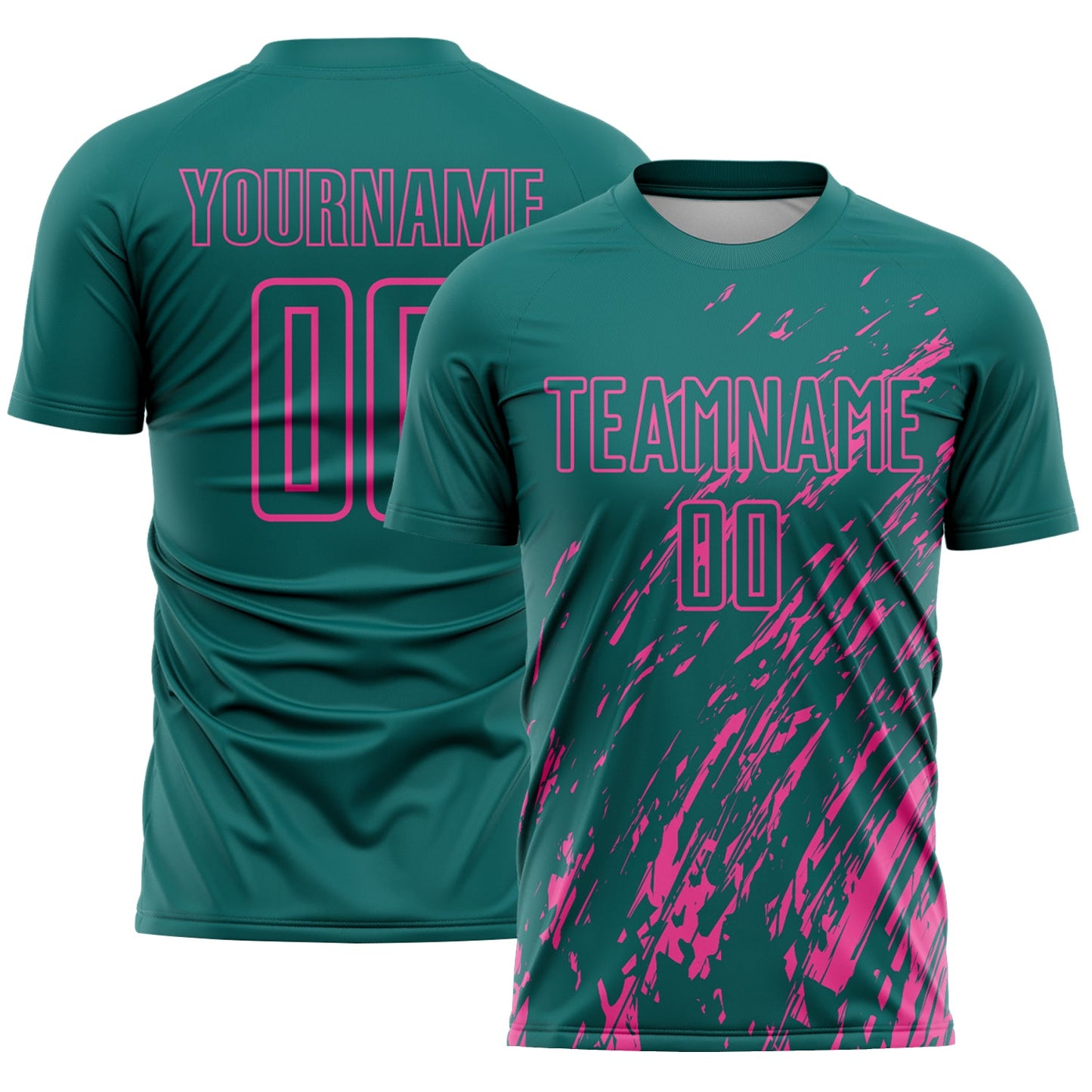 Custom Teal Pink Splash Sublimation Soccer Uniform Jersey - Main View