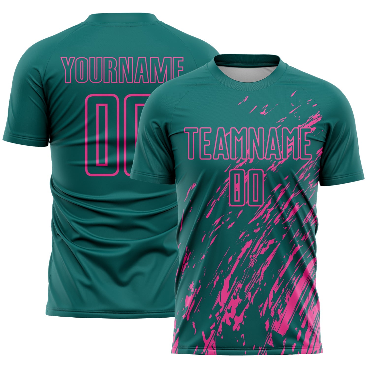Custom Teal Pink Splash Sublimation Soccer Uniform Jersey - Main View