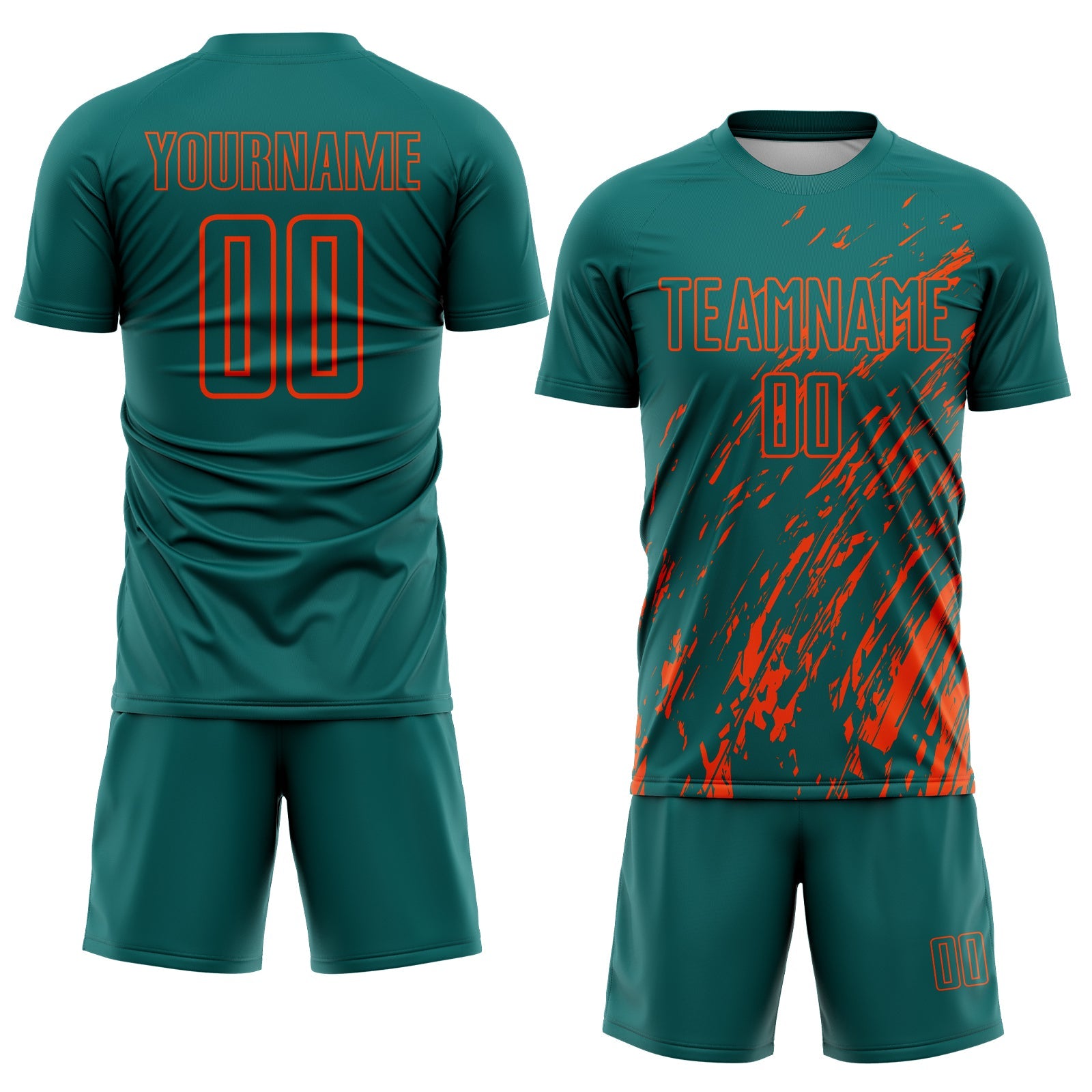 Custom Teal Orange Splash Sublimation Soccer Uniform Jersey view 2