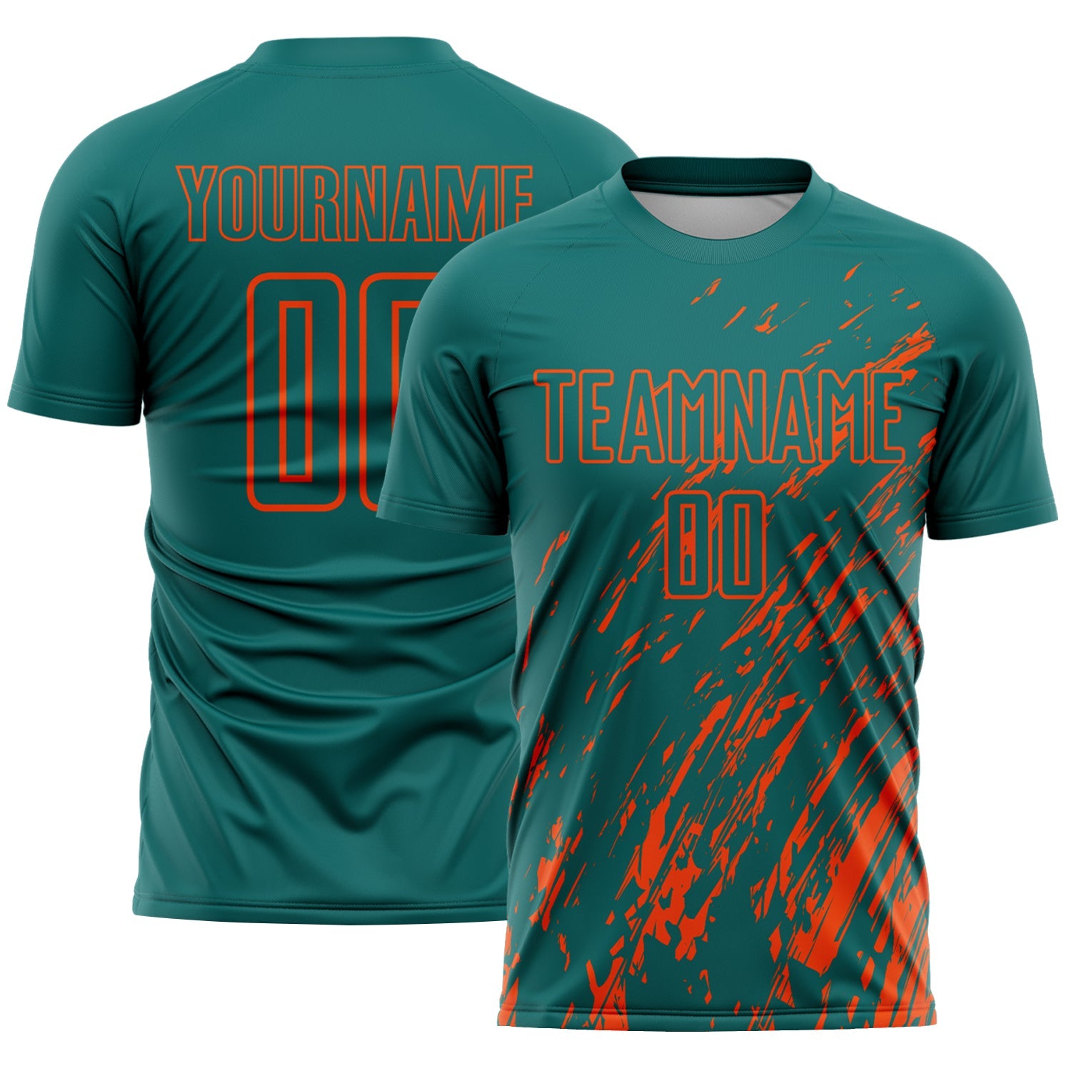 Custom Teal Orange Splash Sublimation Soccer Uniform Jersey - Main View