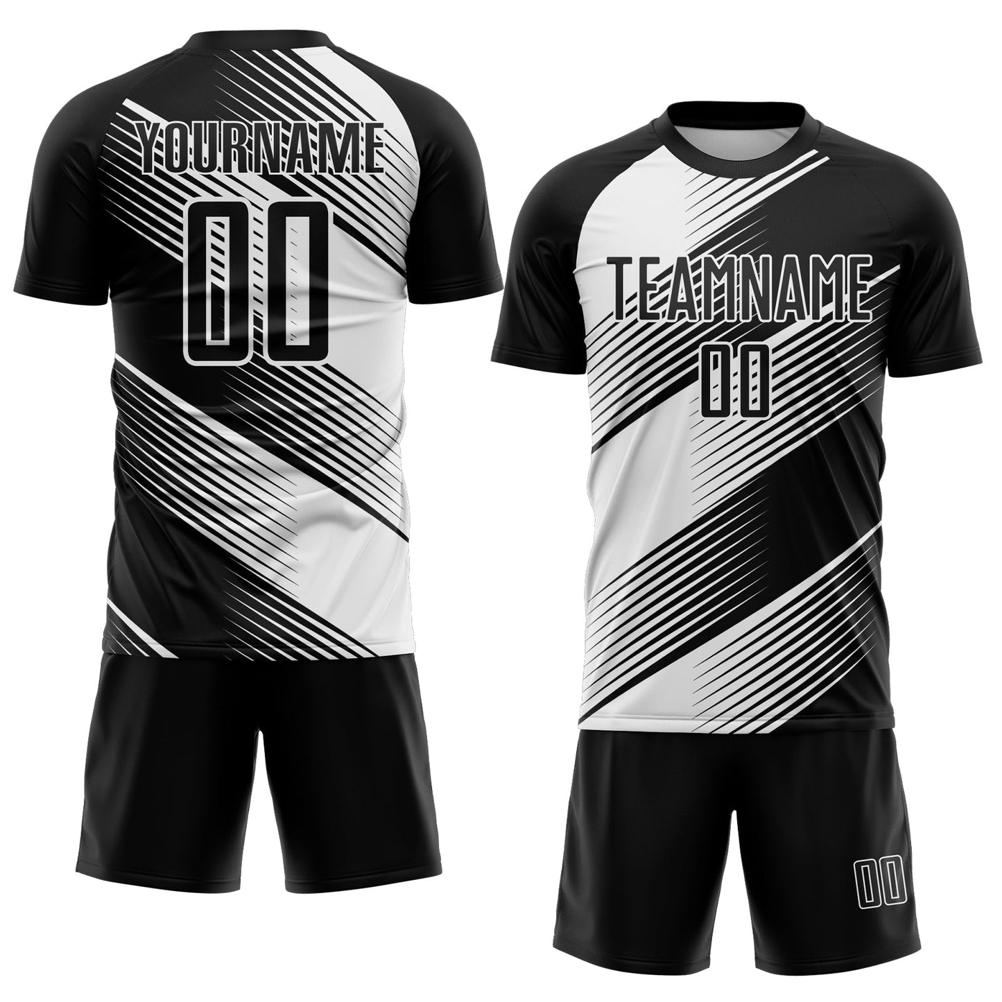Custom Black White Line Sublimation Soccer Uniform Jersey view 2