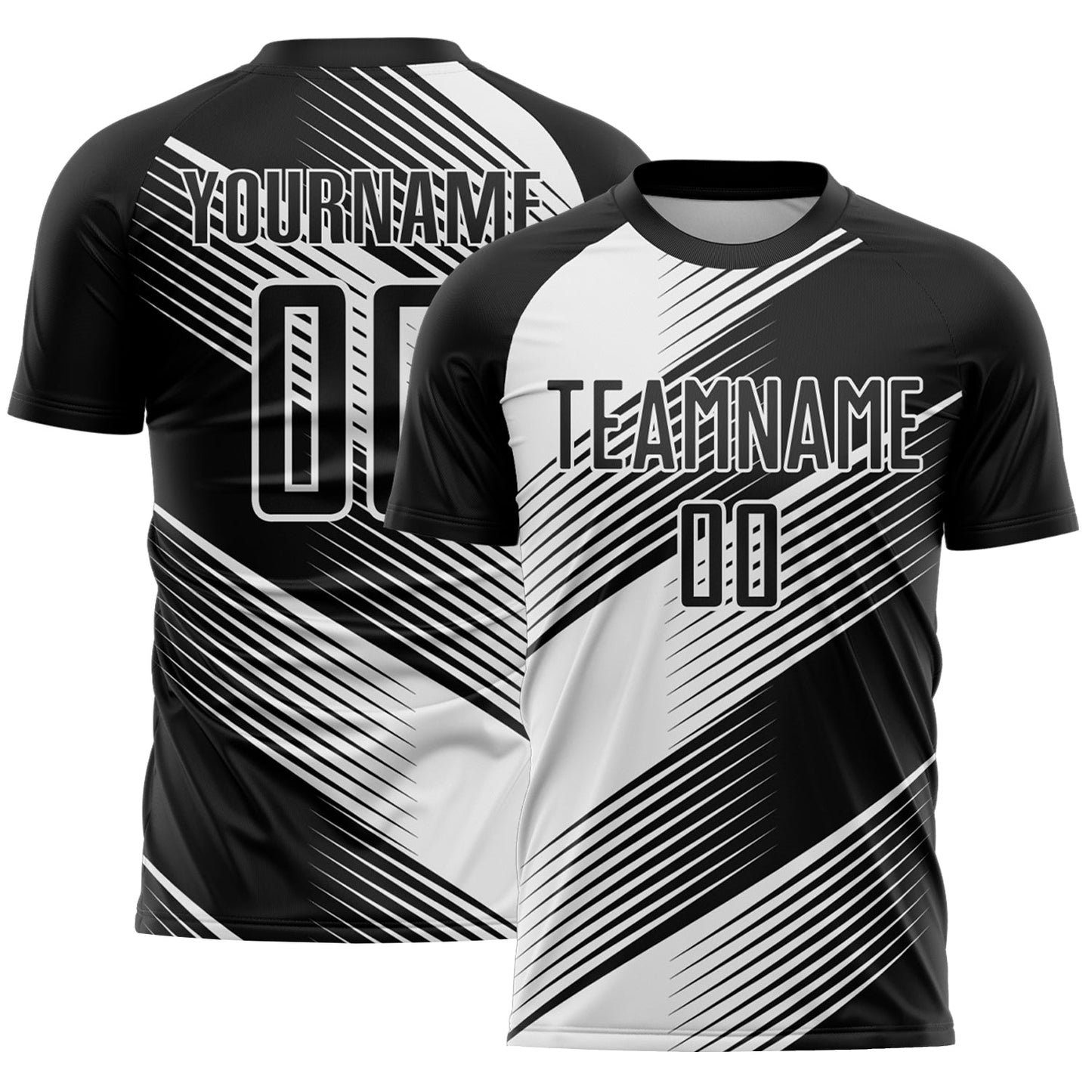 Custom Black White Line Sublimation Soccer Uniform Jersey - Main View