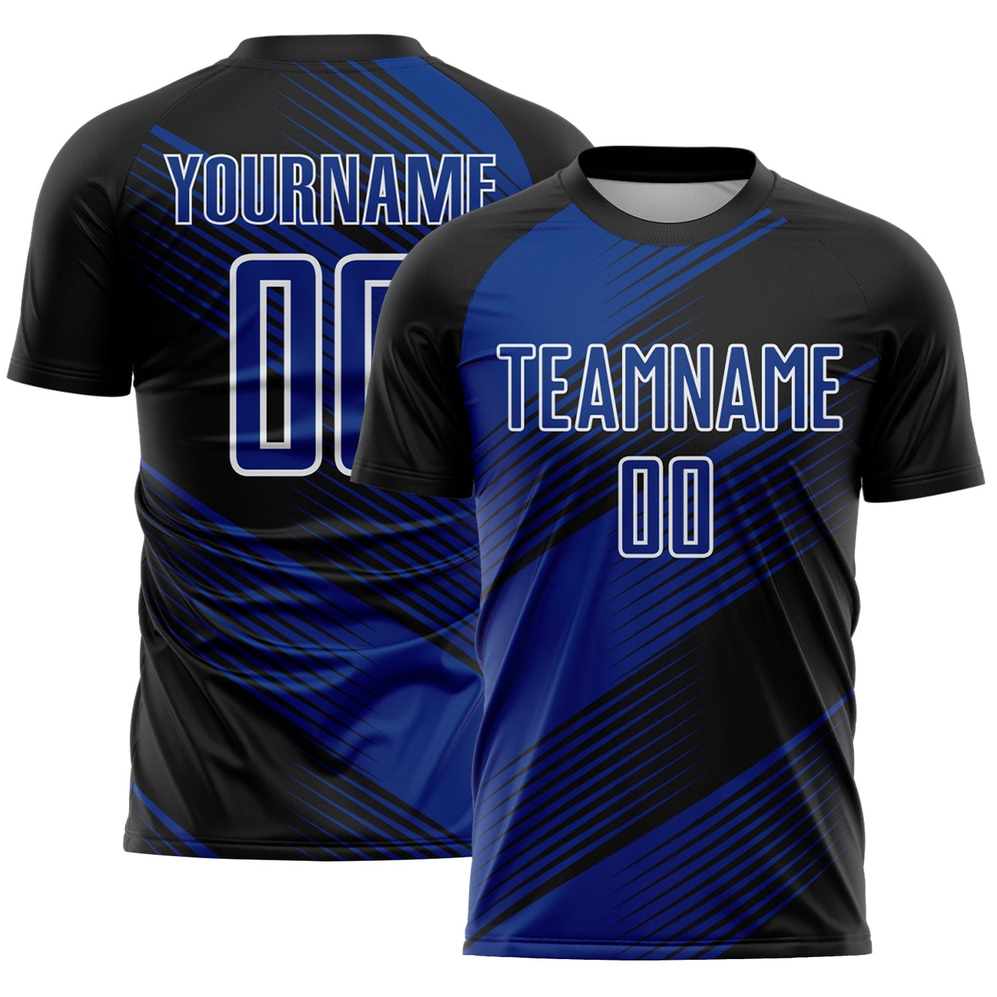 Custom Black Royal-White Line Sublimation Soccer Uniform Jersey - Main View