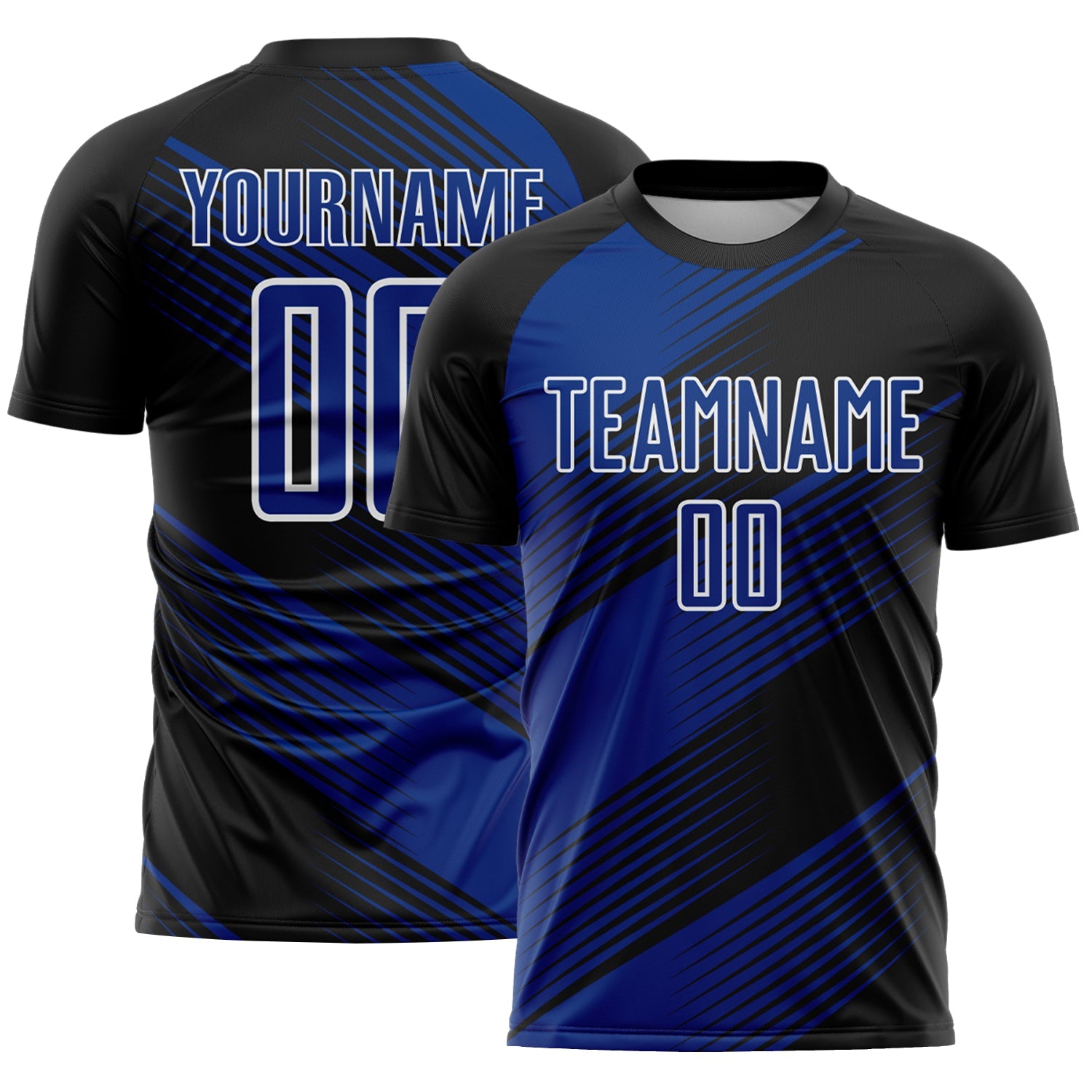 Custom Black Royal-White Line Sublimation Soccer Uniform Jersey - Main View