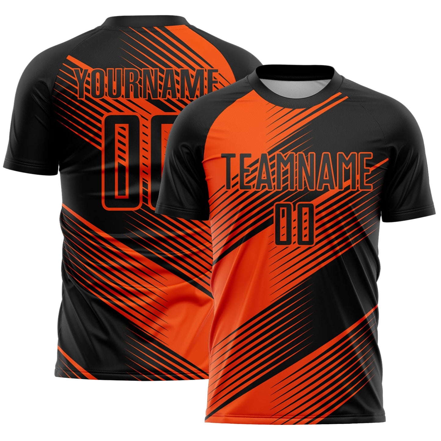 Custom Black Orange Line Sublimation Soccer Uniform Jersey - Main View