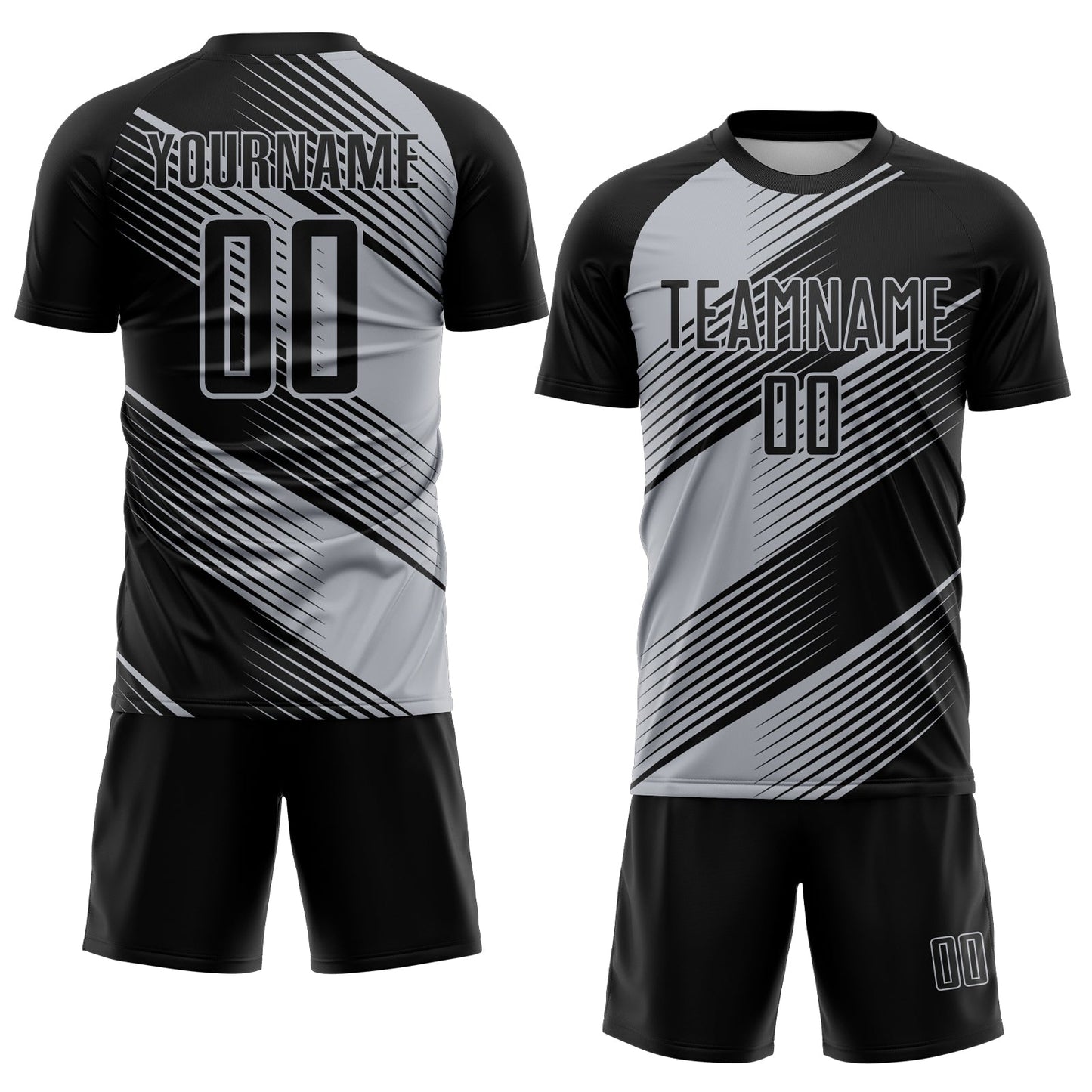 Custom Black Gray Line Sublimation Soccer Uniform Jersey view 2
