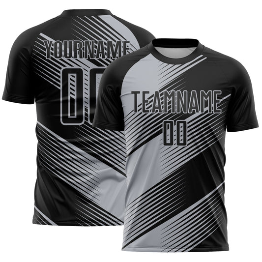 Custom Black Gray Line Sublimation Soccer Uniform Jersey - Main View