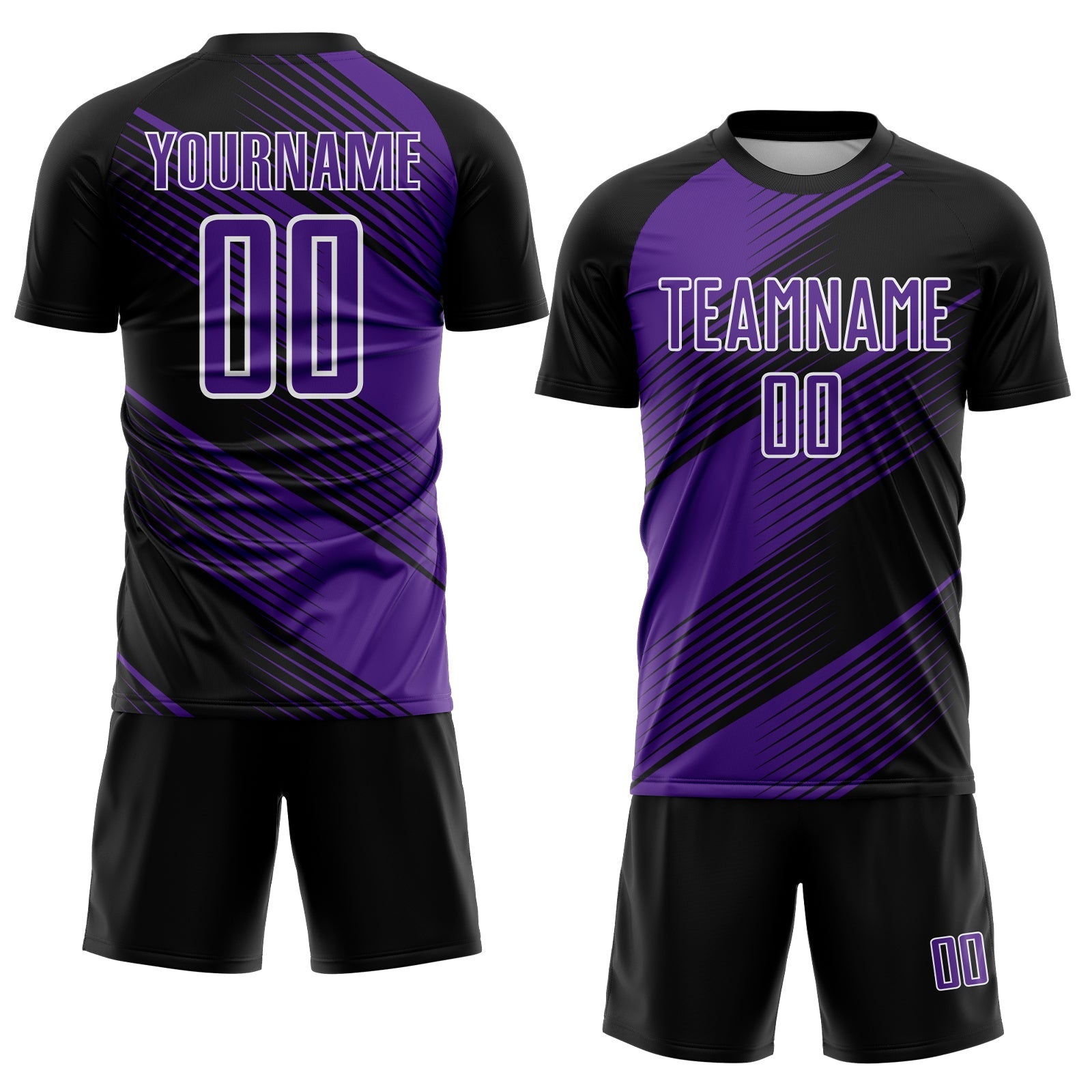 Custom Black Purple-White Line Sublimation Soccer Uniform Jersey view 2