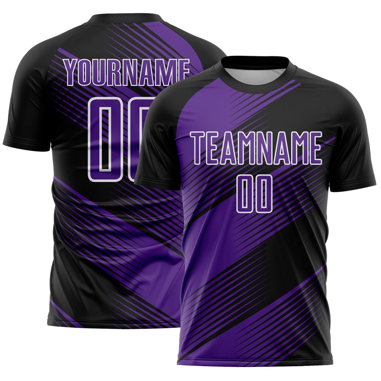 Custom Black Purple-White Line Sublimation Soccer Uniform Jersey - Main View