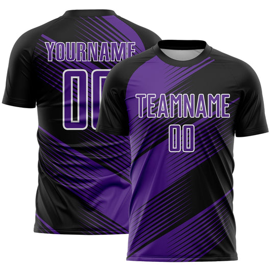 Custom Black Purple-White Line Sublimation Soccer Uniform Jersey - Main View