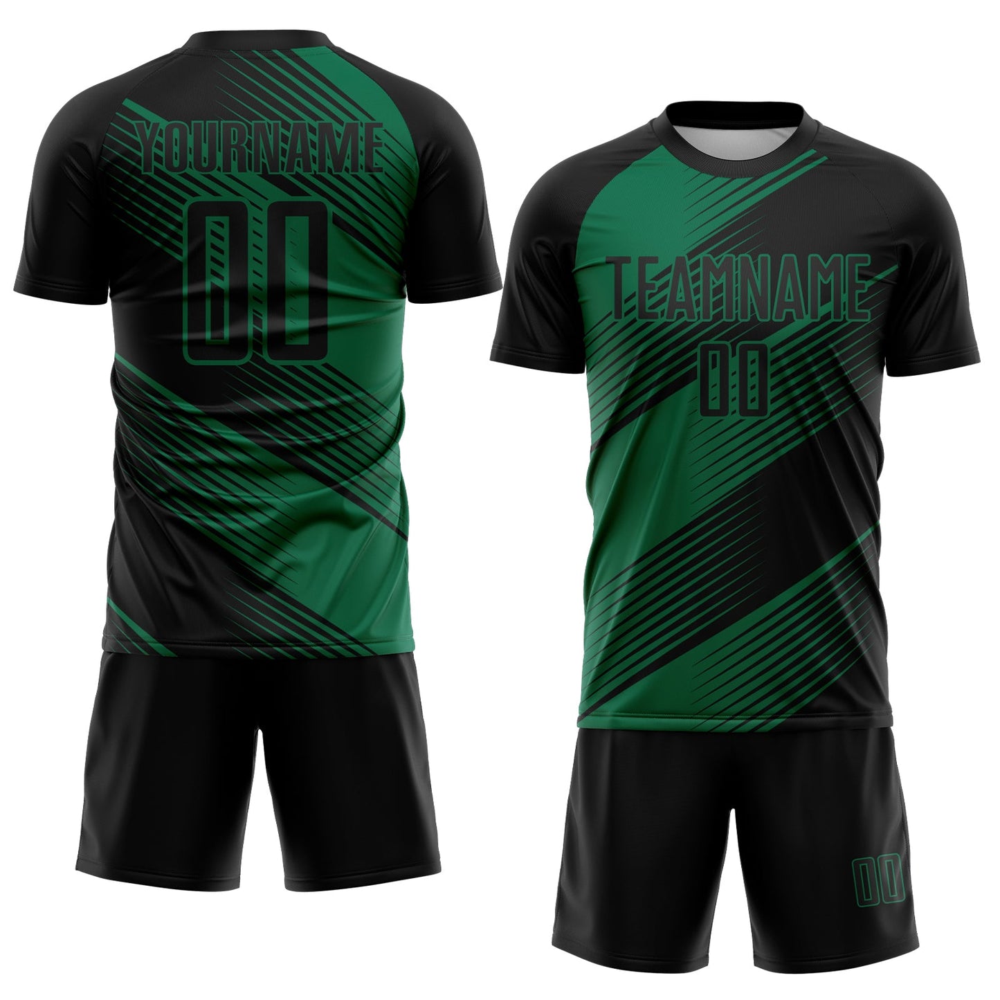 Custom Black Kelly Green Line Sublimation Soccer Uniform Jersey view 2