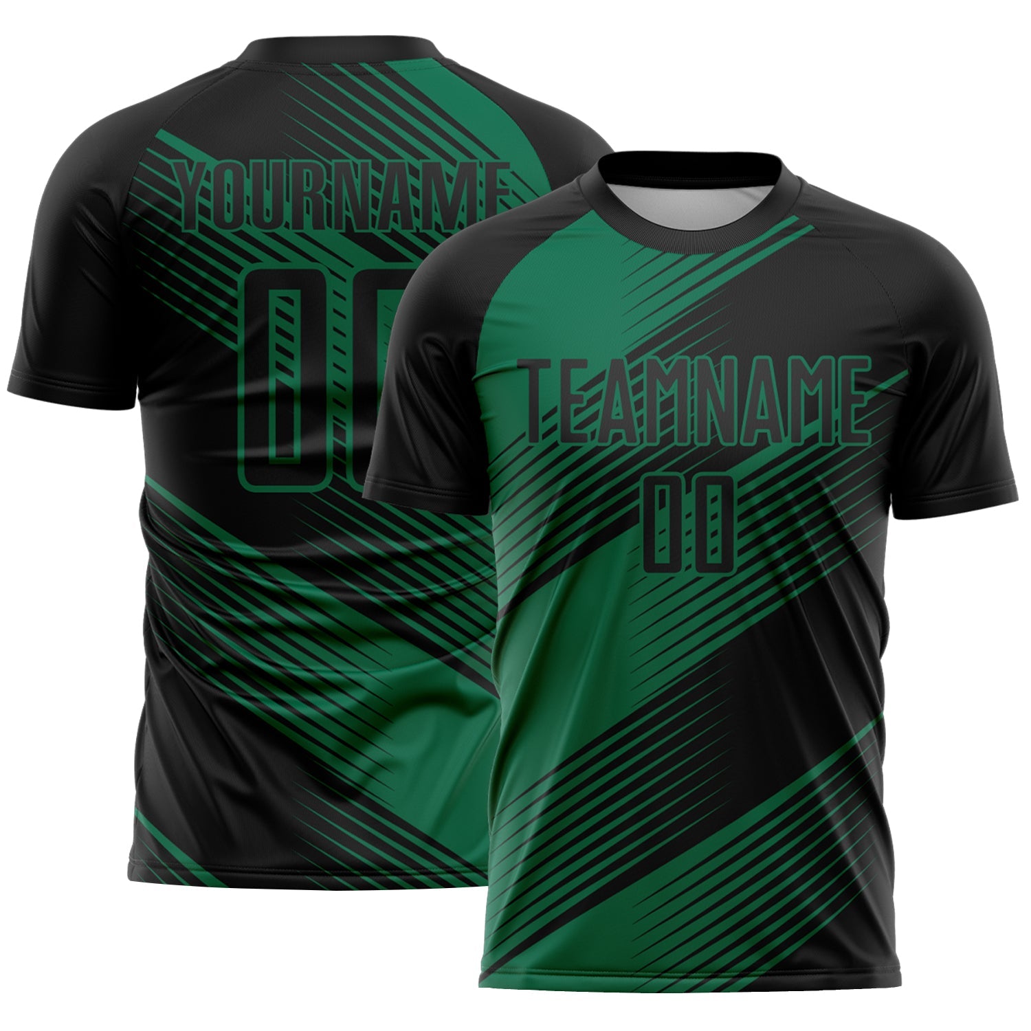 Custom Black Kelly Green Line Sublimation Soccer Uniform Jersey - Main View