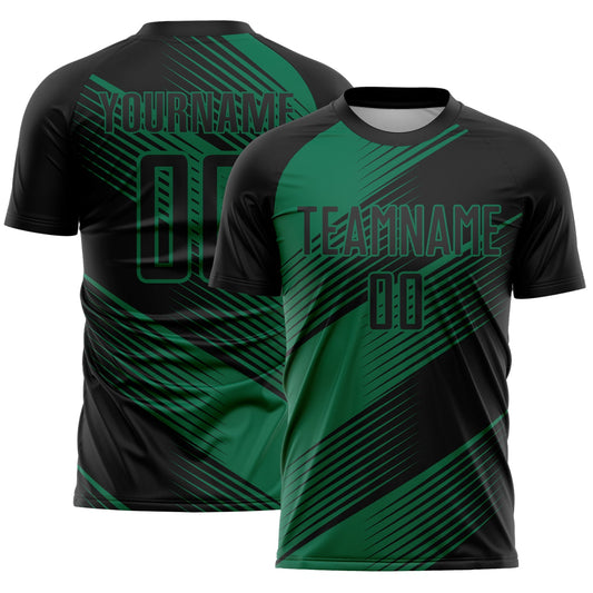 Custom Black Kelly Green Line Sublimation Soccer Uniform Jersey - Main View