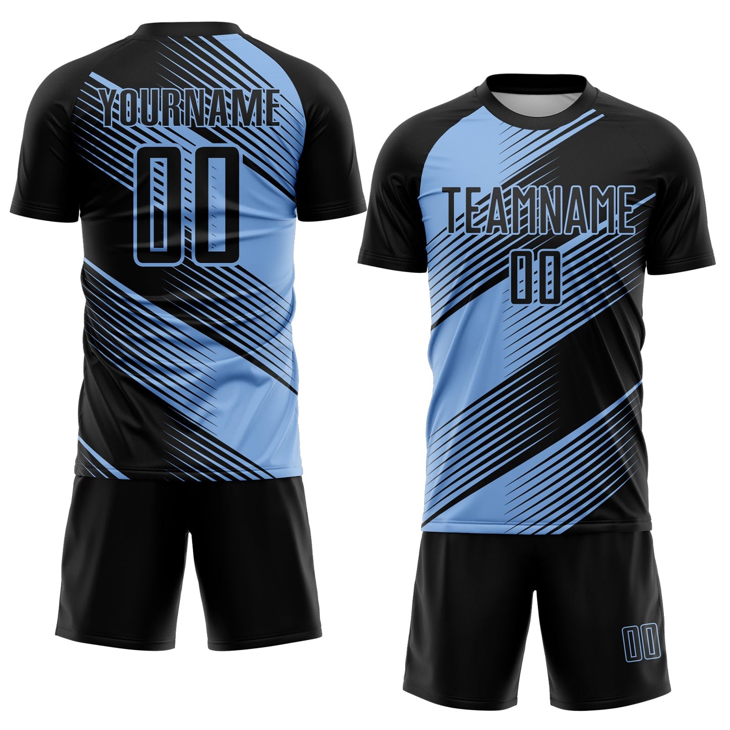 Custom Black Light Blue Line Sublimation Soccer Uniform Jersey view 2