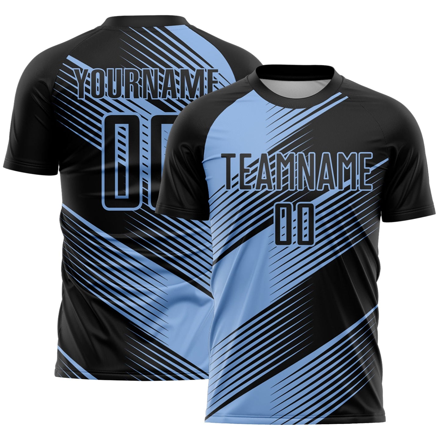 Custom Black Light Blue Line Sublimation Soccer Uniform Jersey - Main View