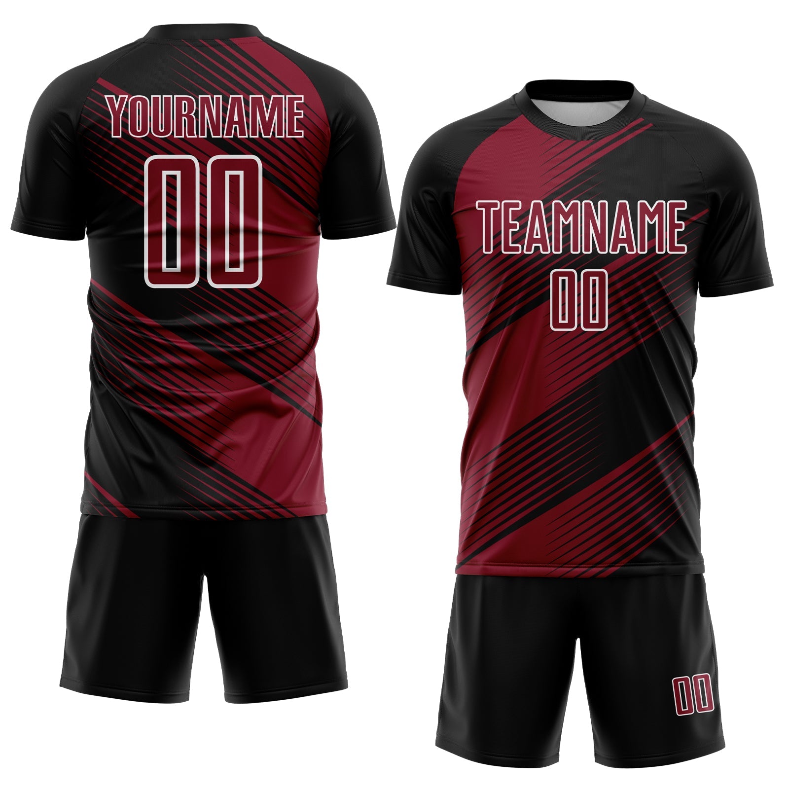 Custom Black Crimson-White Line Sublimation Soccer Uniform Jersey view 2