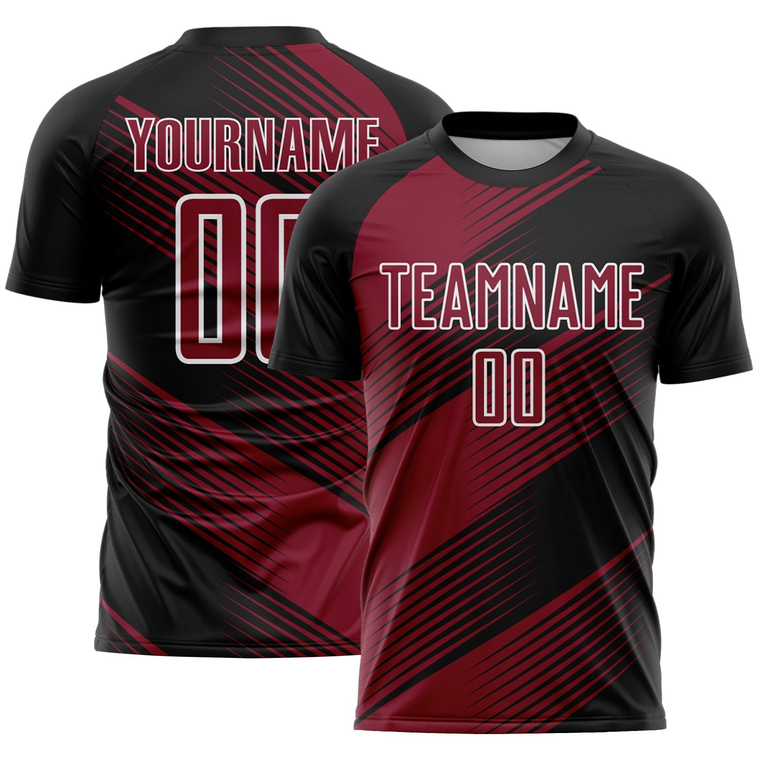 Custom Black Crimson-White Line Sublimation Soccer Uniform Jersey - Main View