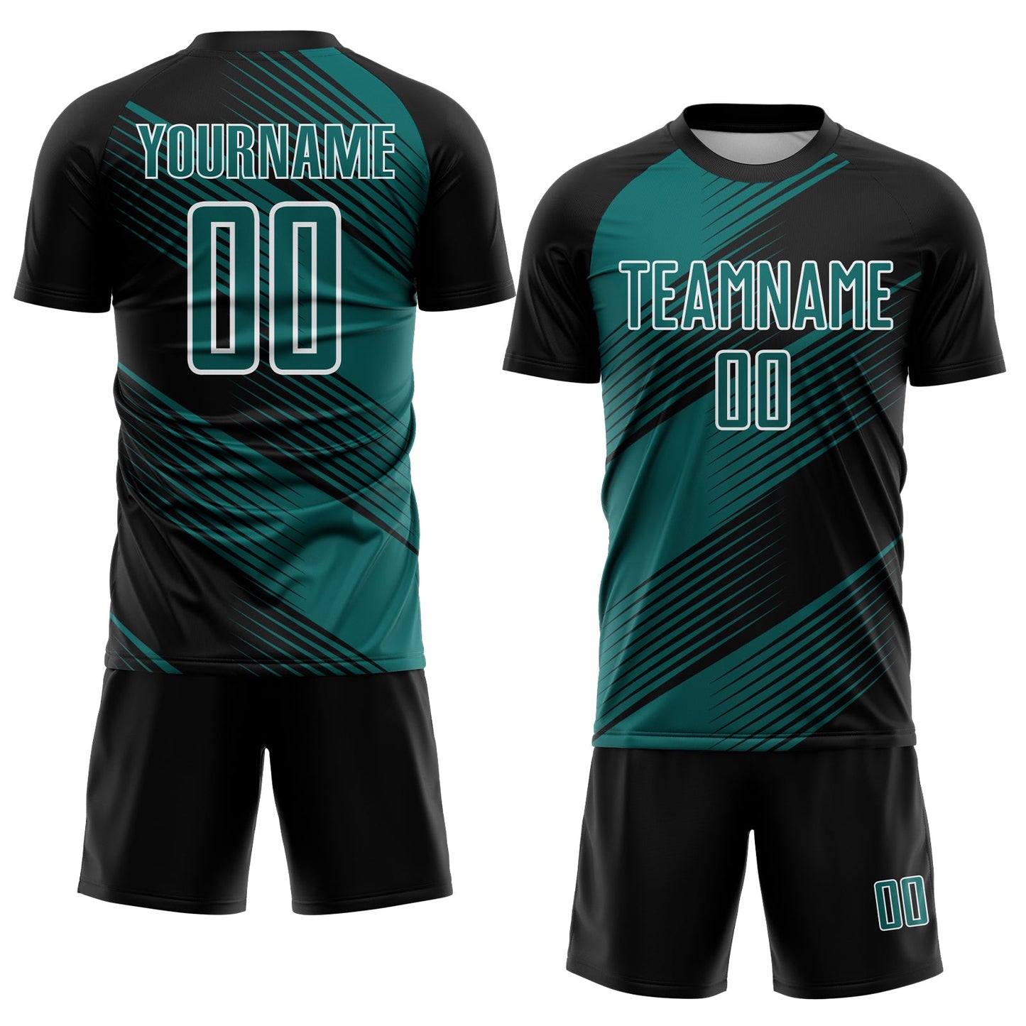 Custom Black Teal-White Line Sublimation Soccer Uniform Jersey view 2