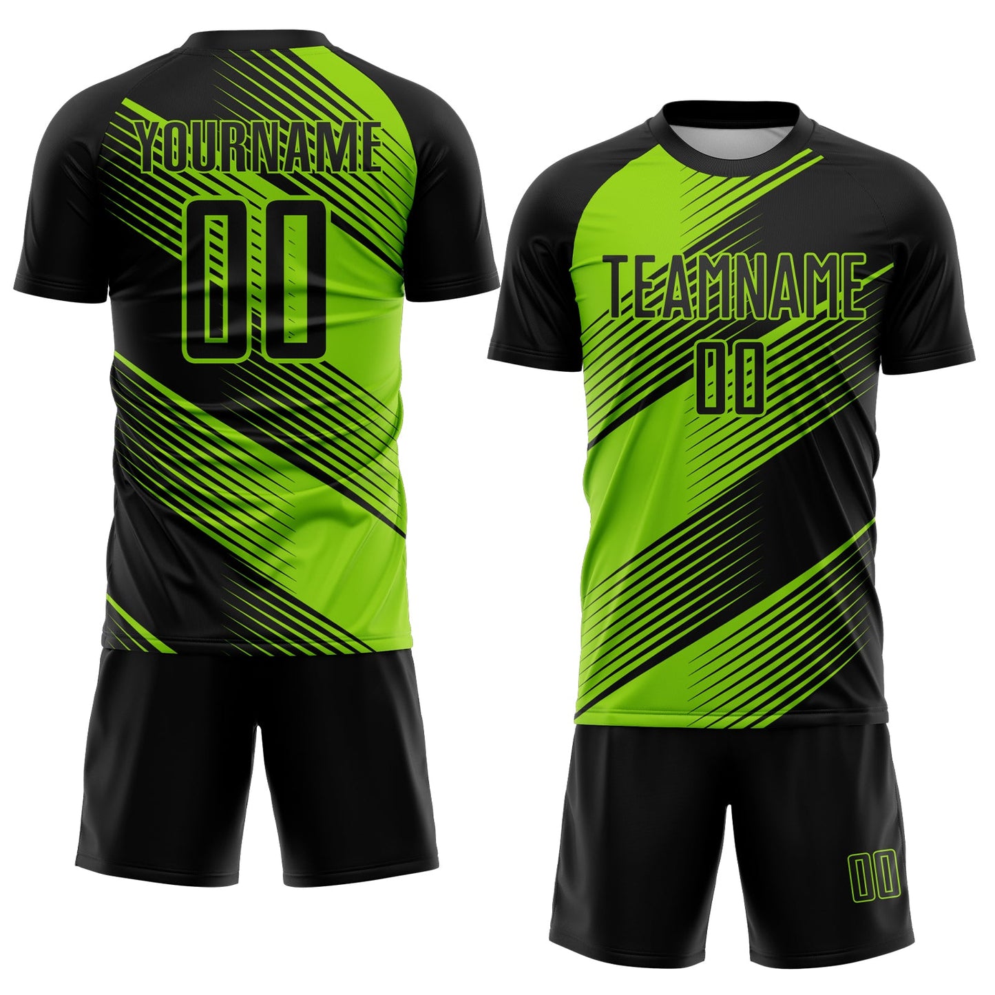 Custom Black Neon Green Line Sublimation Soccer Uniform Jersey view 2