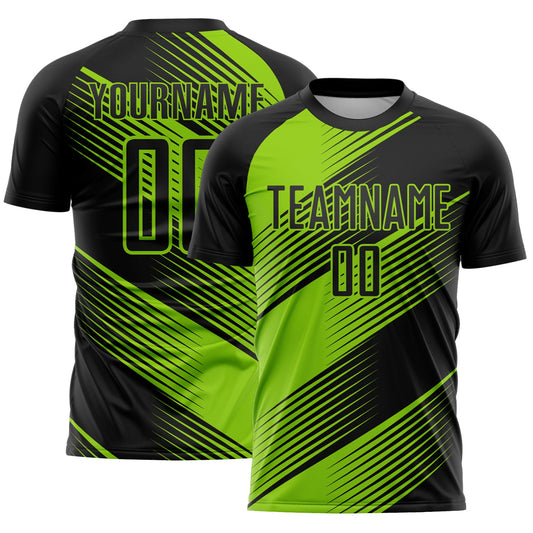 Custom Black Neon Green Line Sublimation Soccer Uniform Jersey - Main View