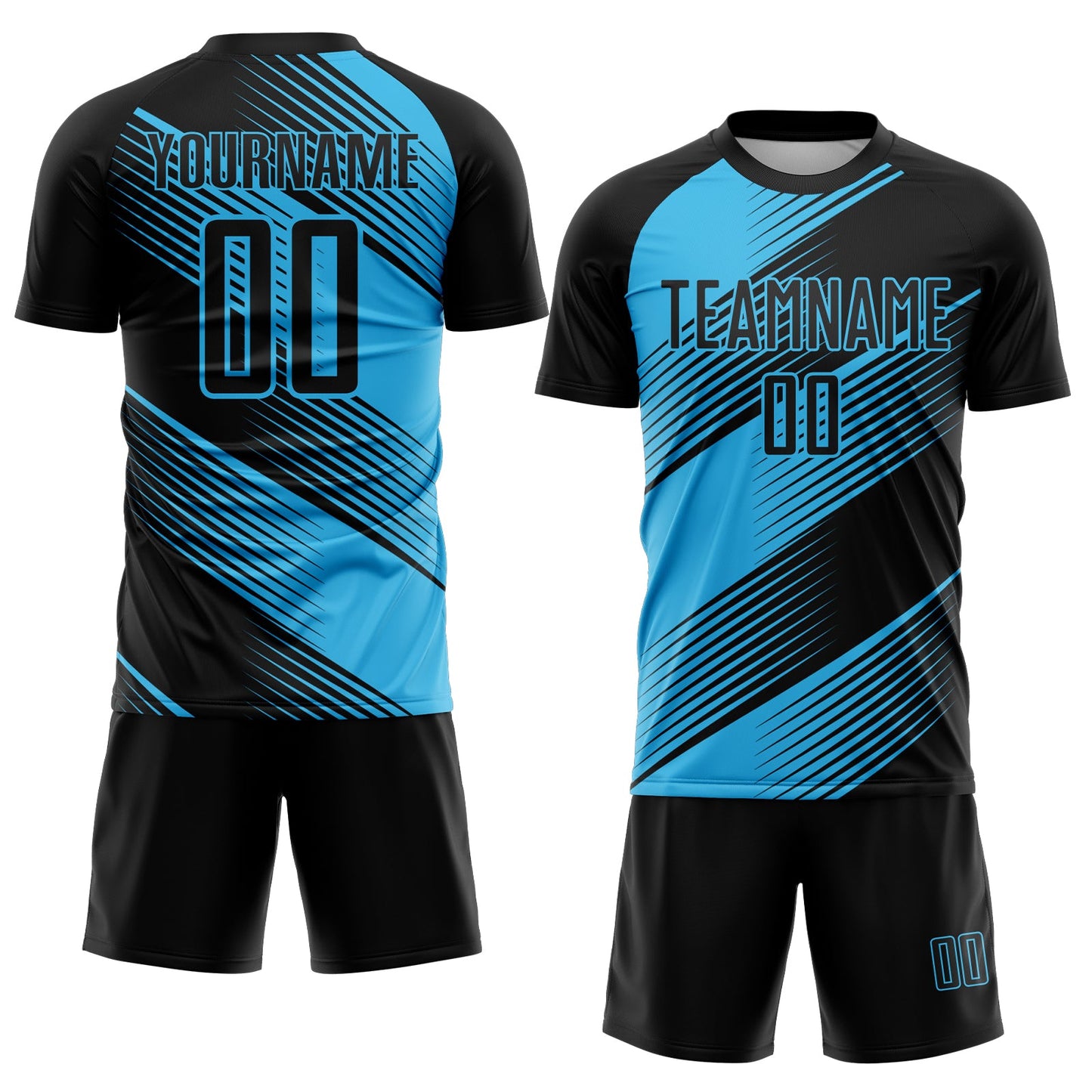 Custom Black Sky Blue Line Sublimation Soccer Uniform Jersey view 2
