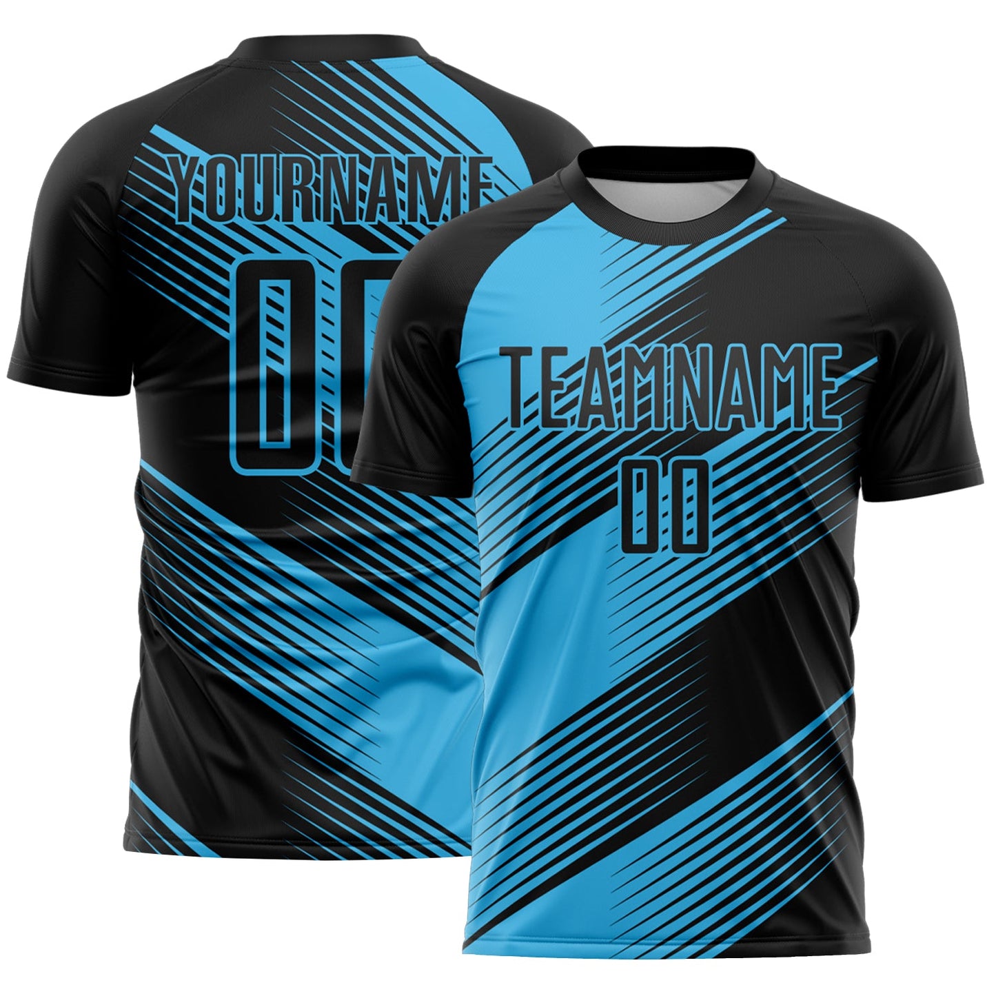 Custom Black Sky Blue Line Sublimation Soccer Uniform Jersey - Main View
