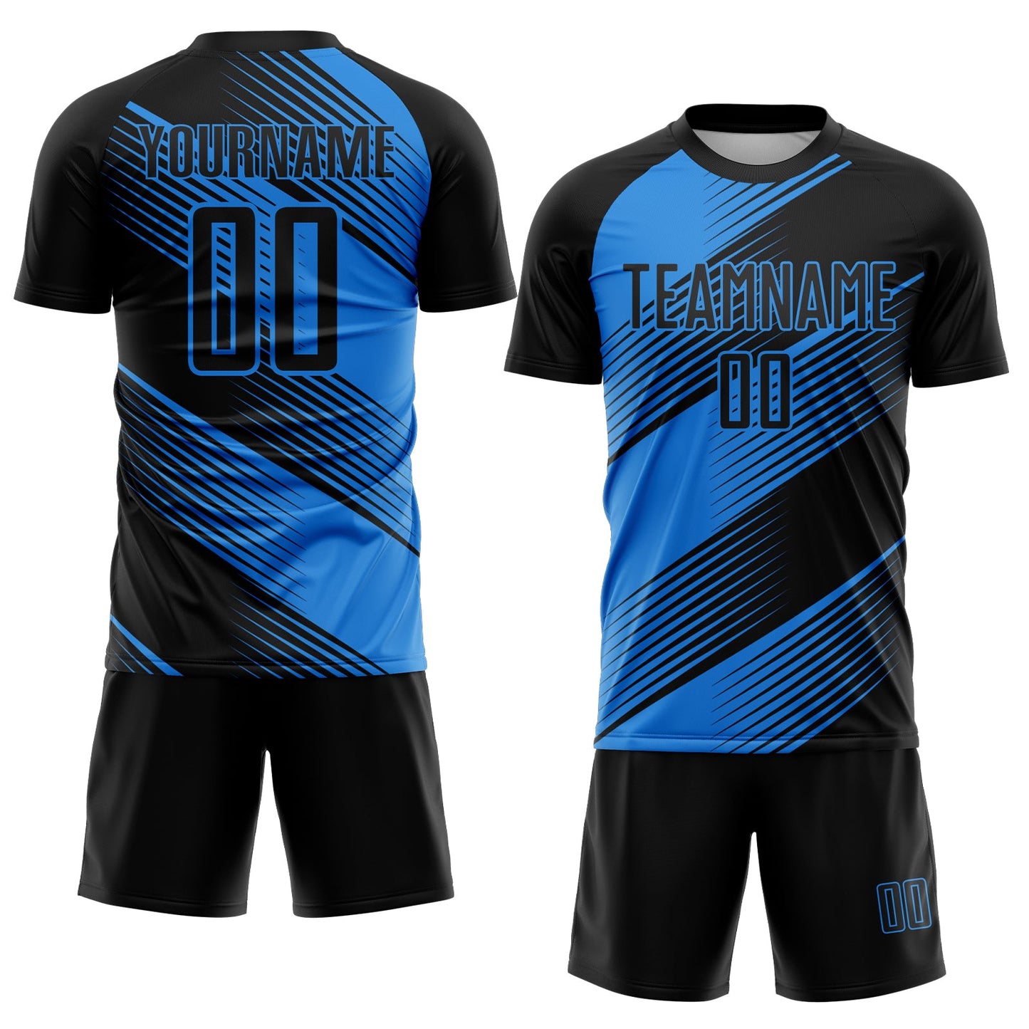 Custom Black Powder Blue Line Sublimation Soccer Uniform Jersey view 2