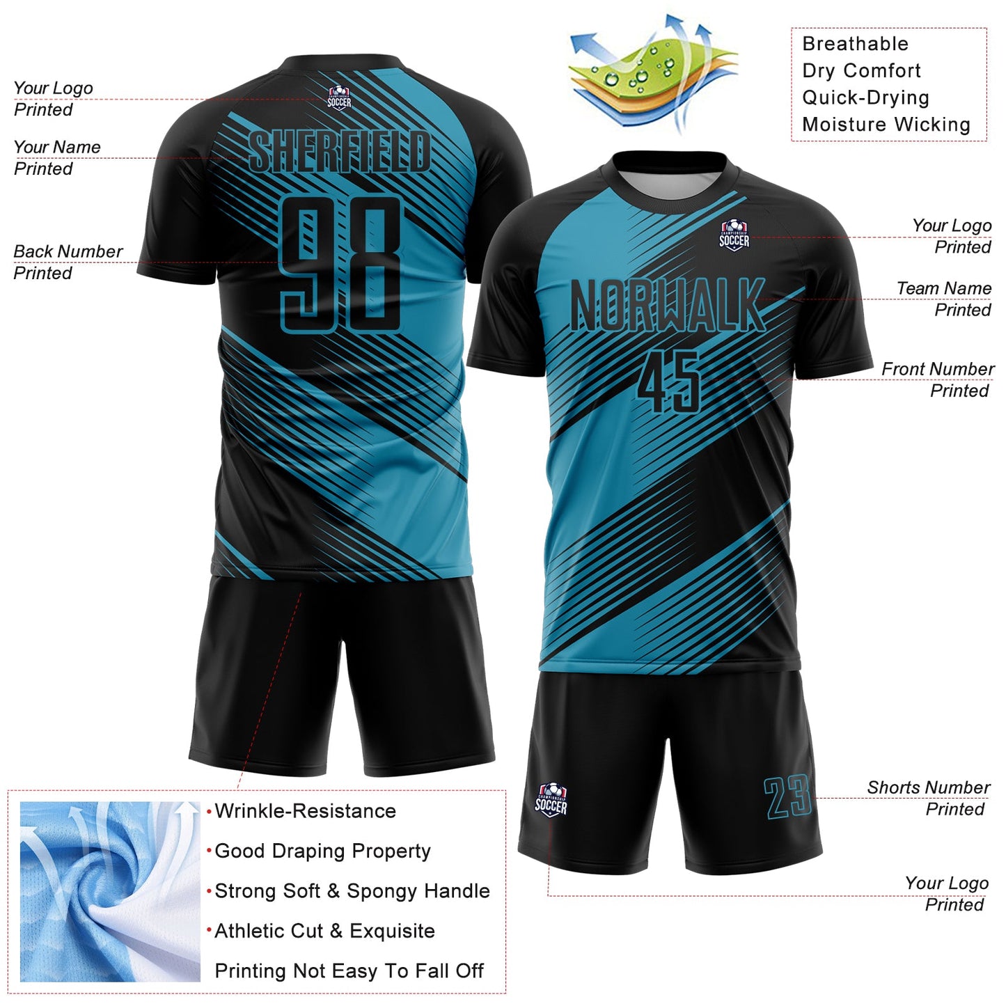 Custom Black Panther Blue Line Sublimation Soccer Uniform Jersey view 4