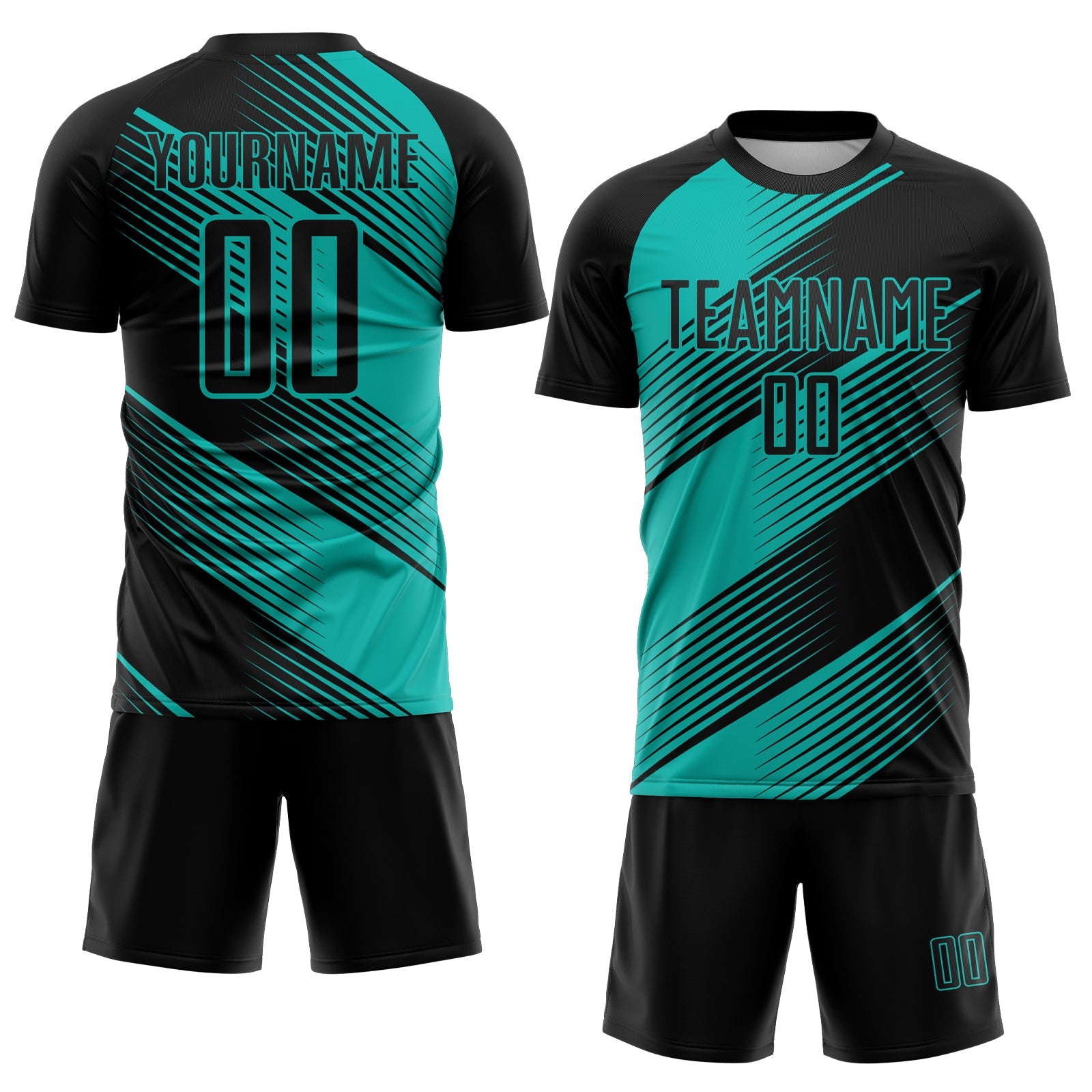 Custom Black Aqua Line Sublimation Soccer Uniform Jersey view 2