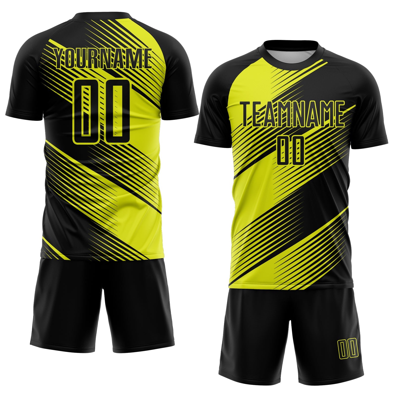Custom Black Neon Yellow Line Sublimation Soccer Uniform Jersey view 2