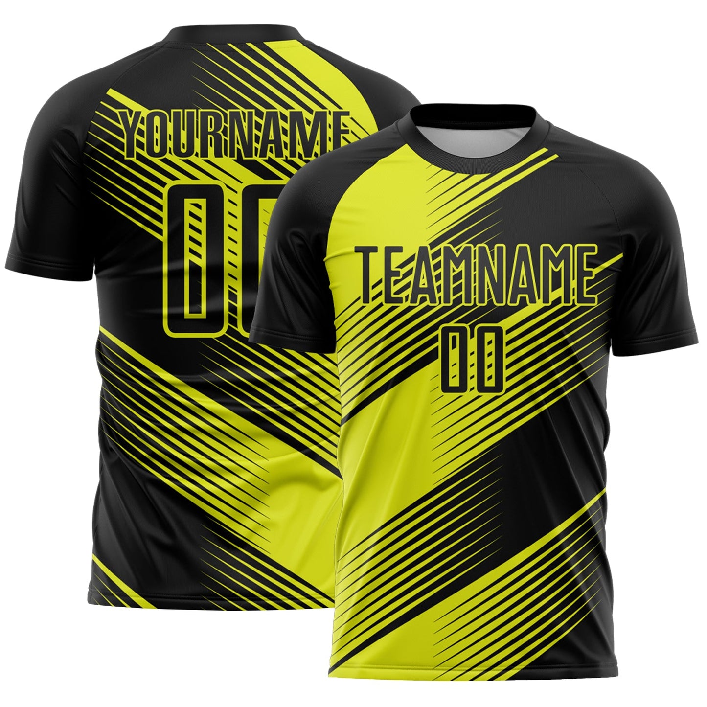 Custom Black Neon Yellow Line Sublimation Soccer Uniform Jersey - Main View