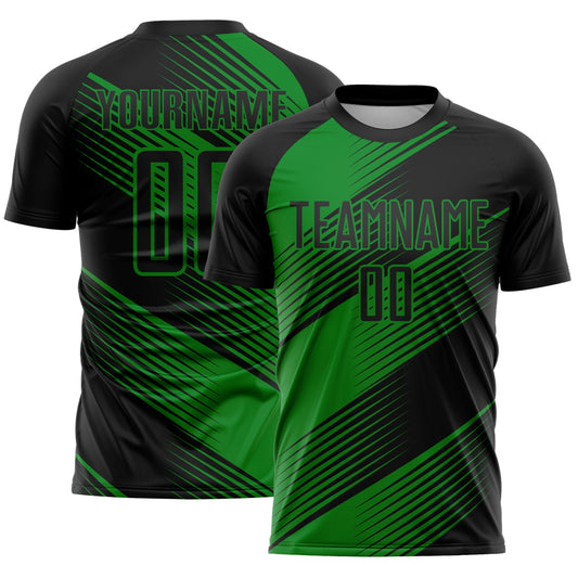 Custom Black Grass Green Line Sublimation Soccer Uniform Jersey - Main View