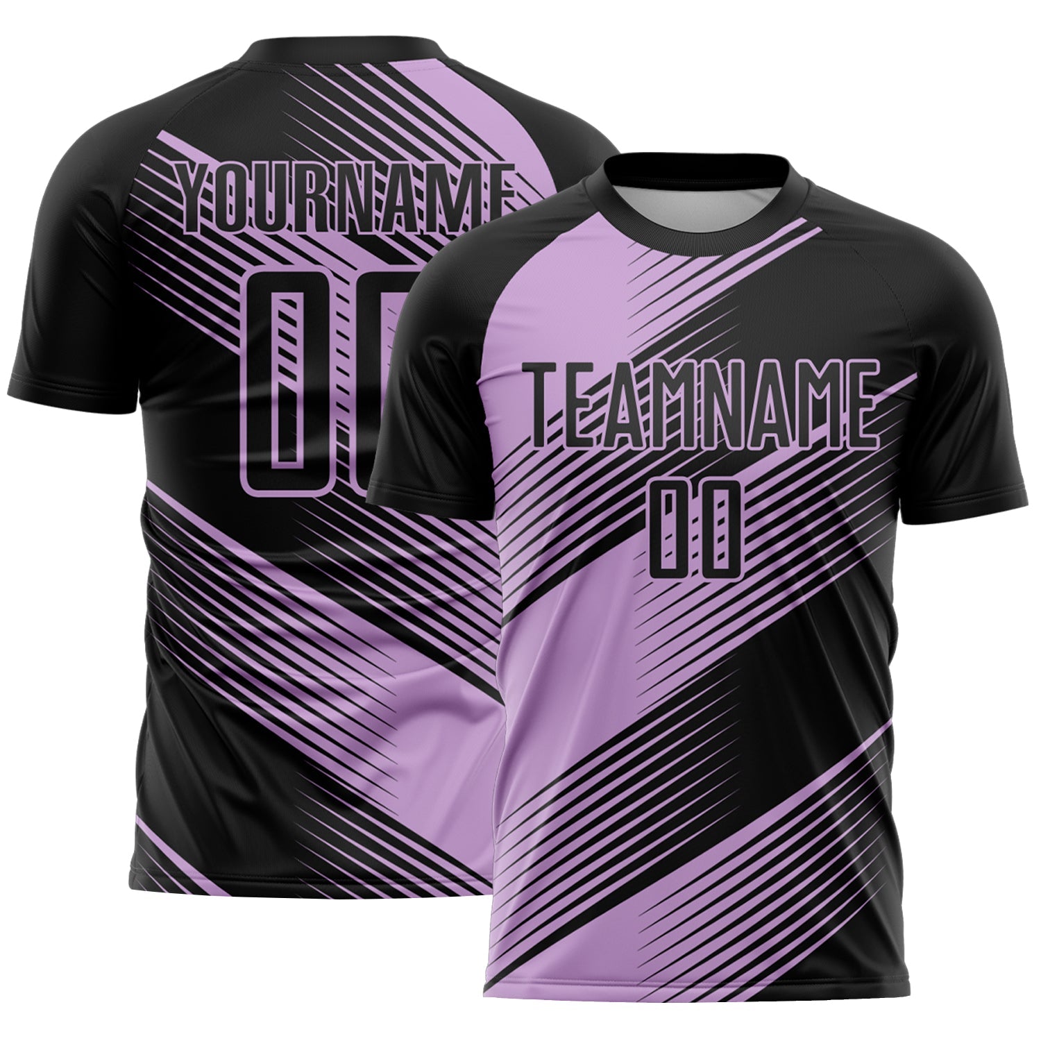 Custom Black Light Pink Line Sublimation Soccer Uniform Jersey - Main View