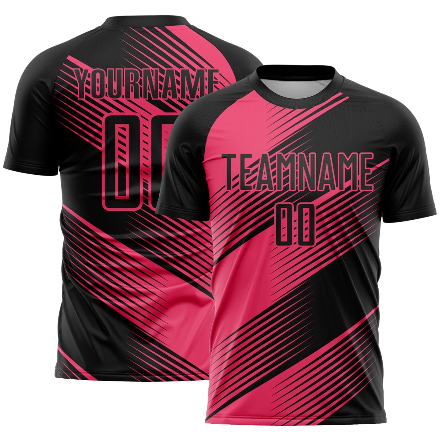 Custom Black Neon Pink Line Sublimation Soccer Uniform Jersey - Main View