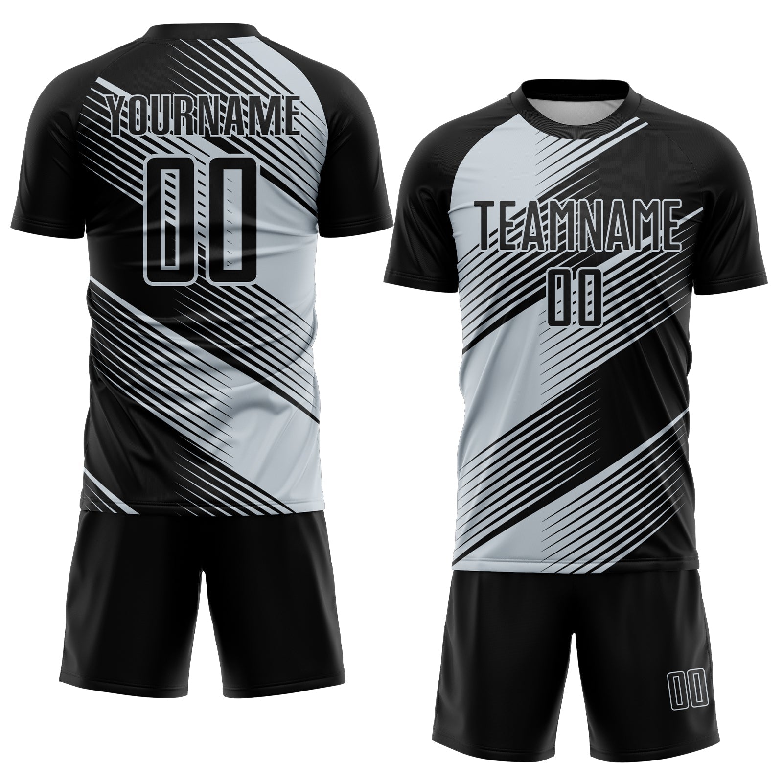 Custom Black Silver Line Sublimation Soccer Uniform Jersey view 2