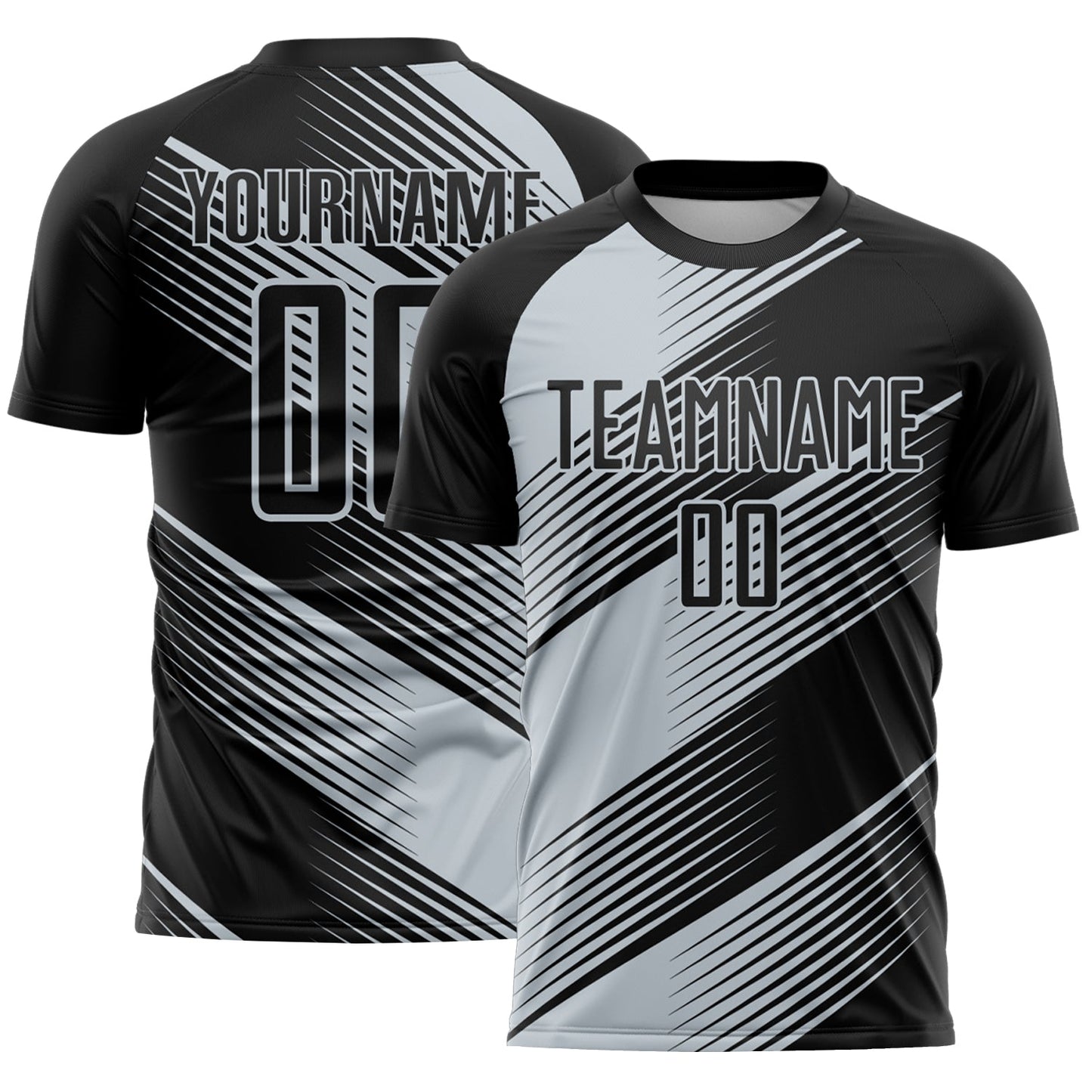 Custom Black Silver Line Sublimation Soccer Uniform Jersey - Main View