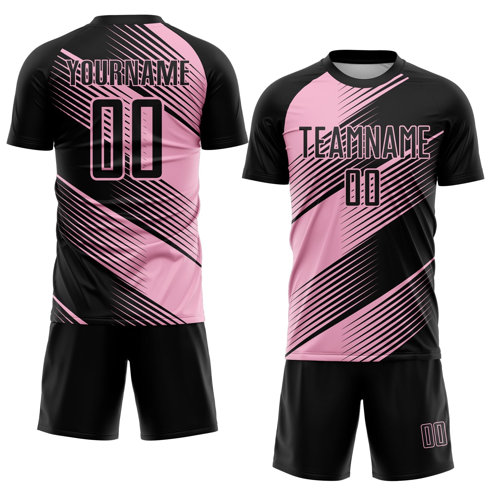 Custom Black Light Pink Line Sublimation Soccer Uniform Jersey view 2