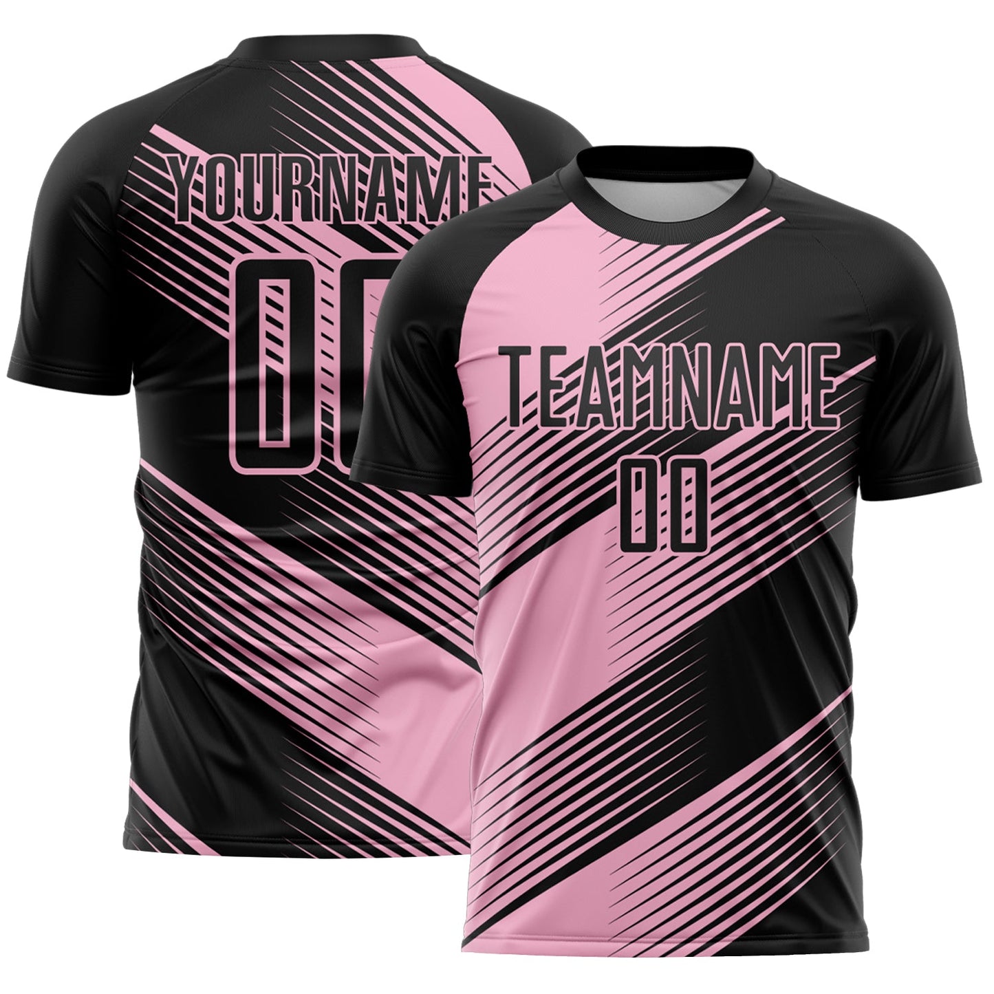 Custom Black Light Pink Line Sublimation Soccer Uniform Jersey - Main View
