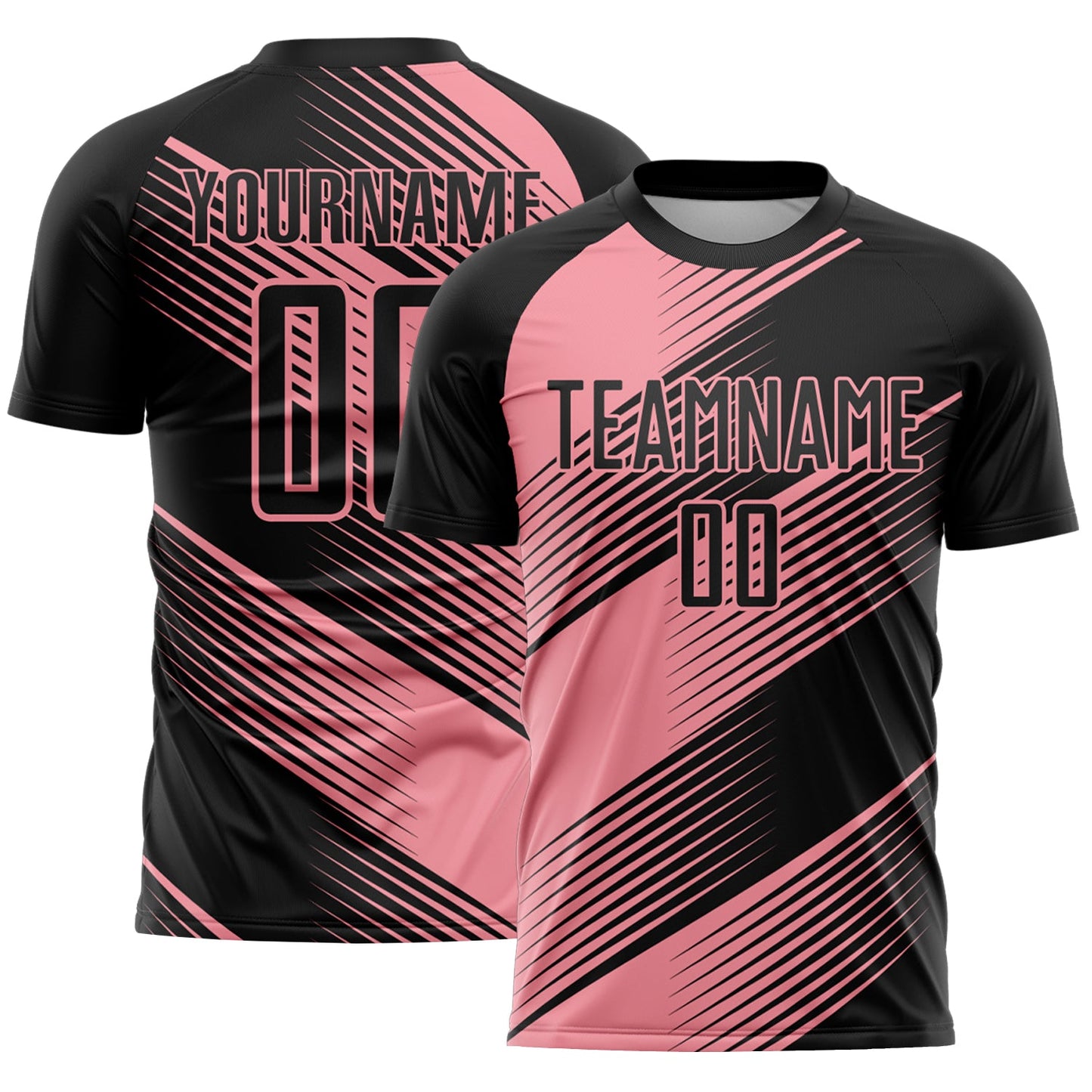 Custom Black Medium Pink Line Sublimation Soccer Uniform Jersey - Main View