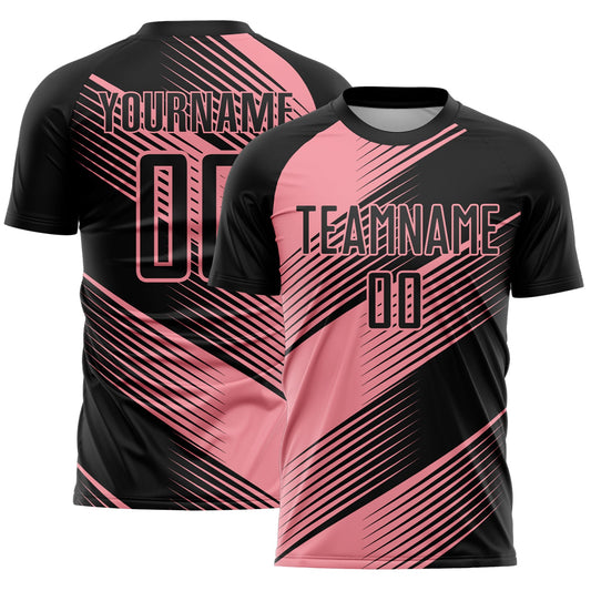 Custom Black Medium Pink Line Sublimation Soccer Uniform Jersey - Main View