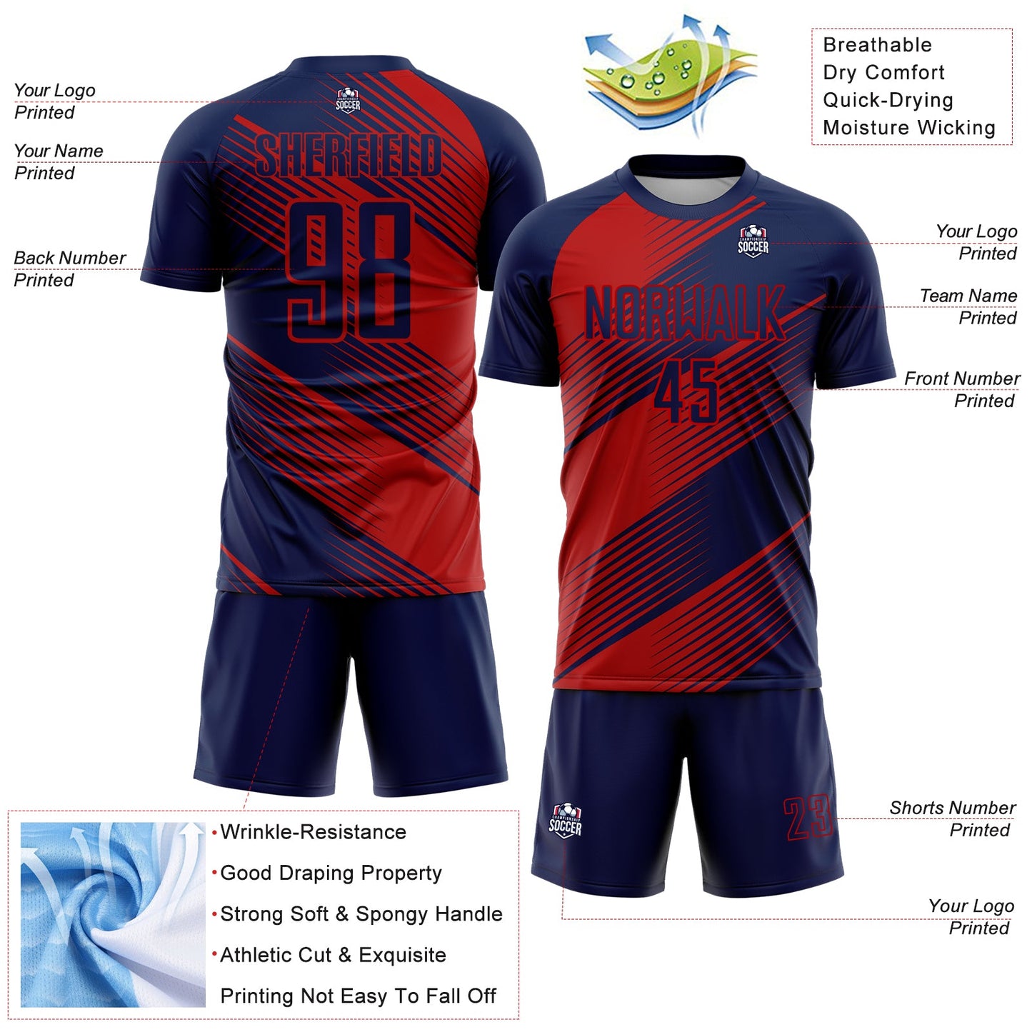 Custom Navy Red Line Sublimation Soccer Uniform Jersey view 4