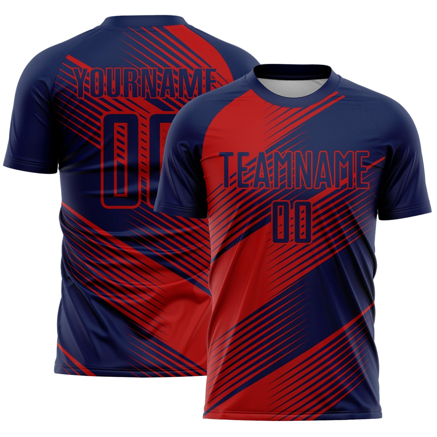 Custom Navy Red Line Sublimation Soccer Uniform Jersey - Main View